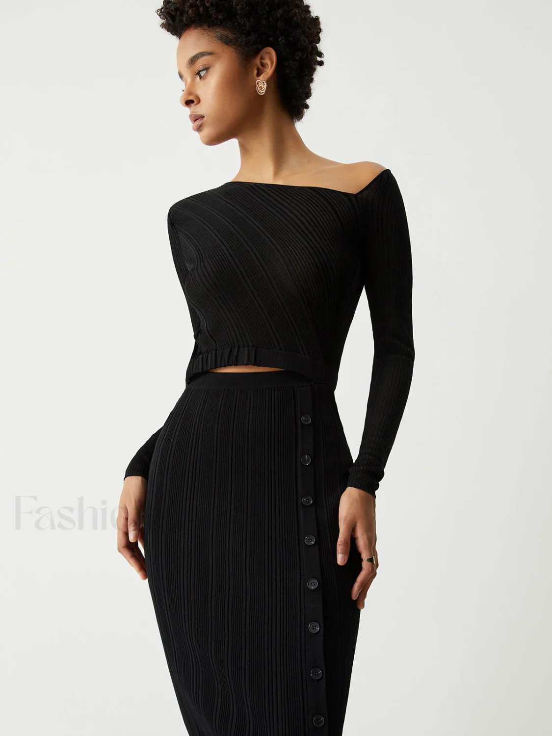 One Shoulder Off Trendy Knit Midi Dress - Image 9