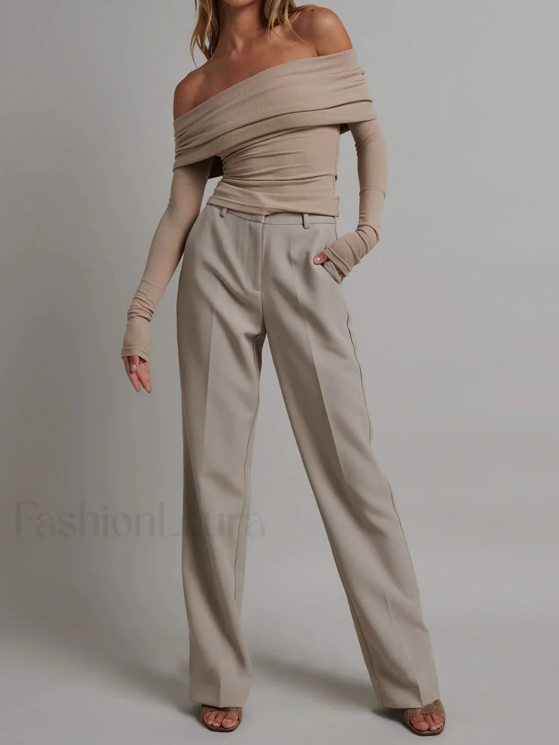 Off Shoulder Overfold Trendy Long Sleeve Crop Shirt - Image 13