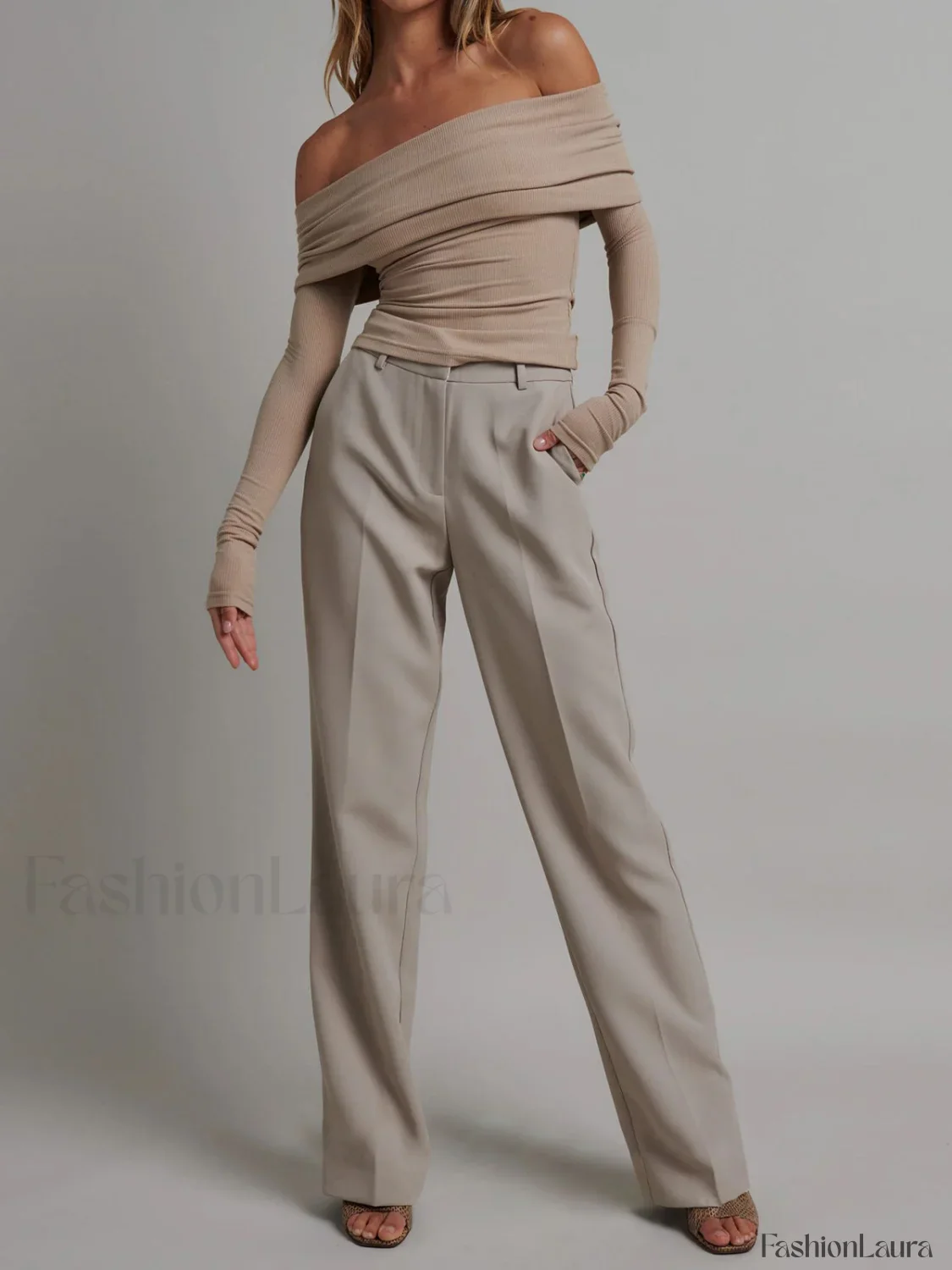 Off Shoulder Overfold Trendy Long Sleeve Crop Shirt - Image 19