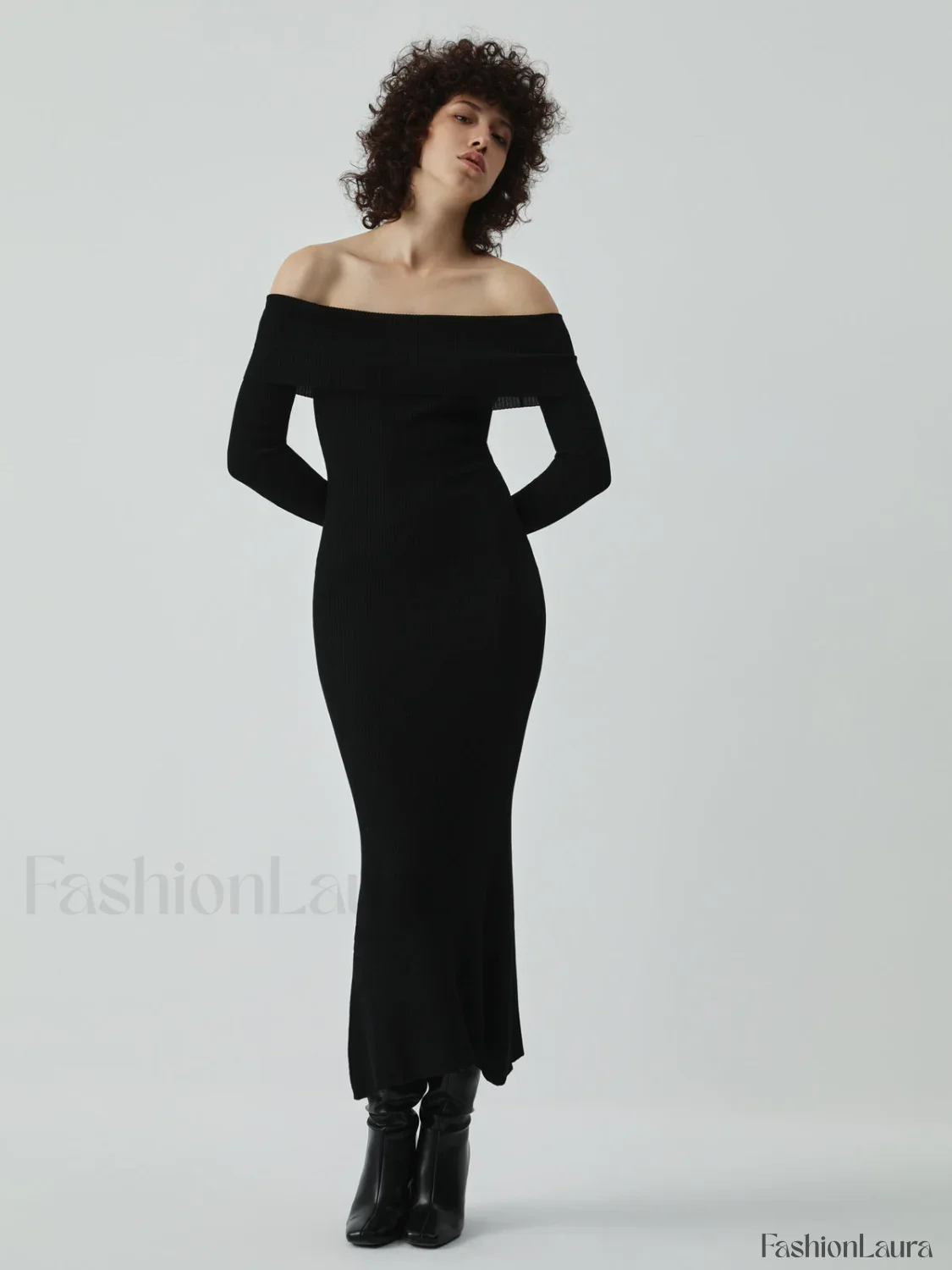 Nostalgia Off Shoulder Long Modern Sleeve Long Sweater Dress - Image 10