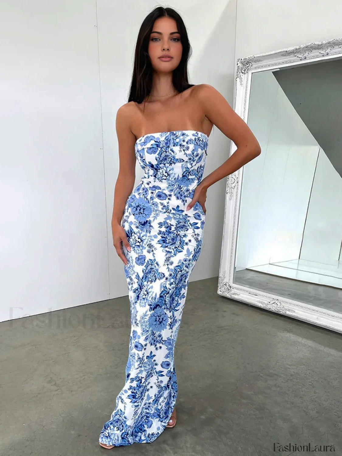Multi Floral Graceful Split Long Dress - Image 14