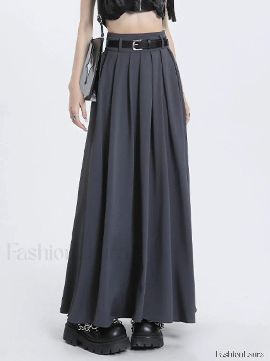Modern Academia Graceful Pleat Maxi Skirt - Image 9