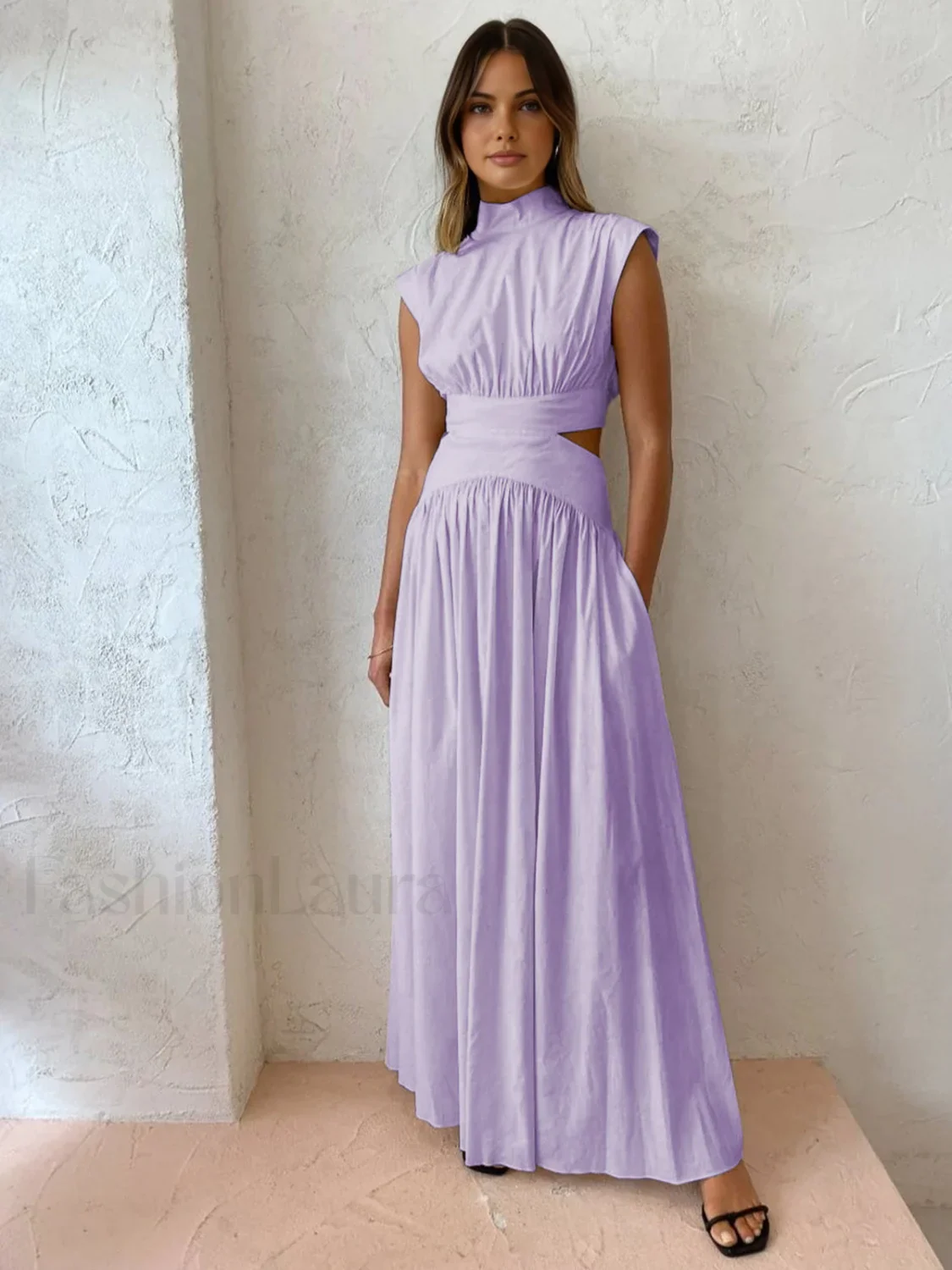 Mock Neck Cut Trendy Out Long Dress - Image 10