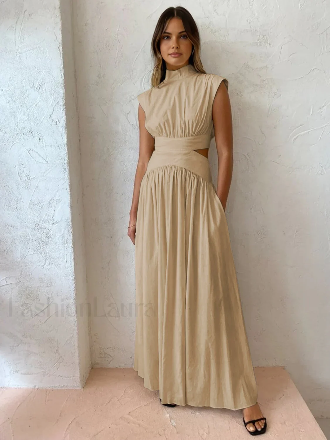 Mock Neck Cut Trendy Out Long Dress - Image 13