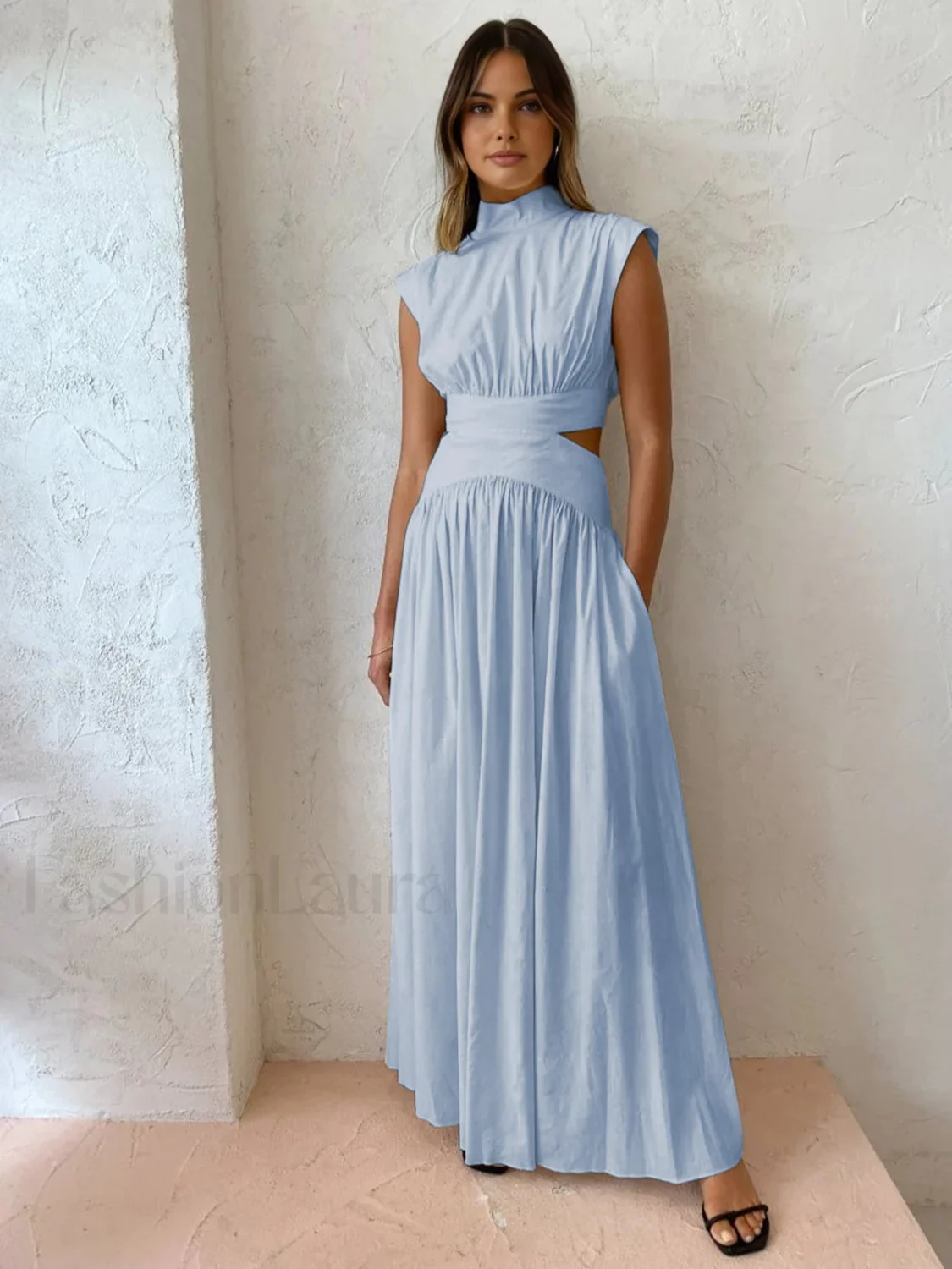 Mock Neck Cut Trendy Out Long Dress - Image 14