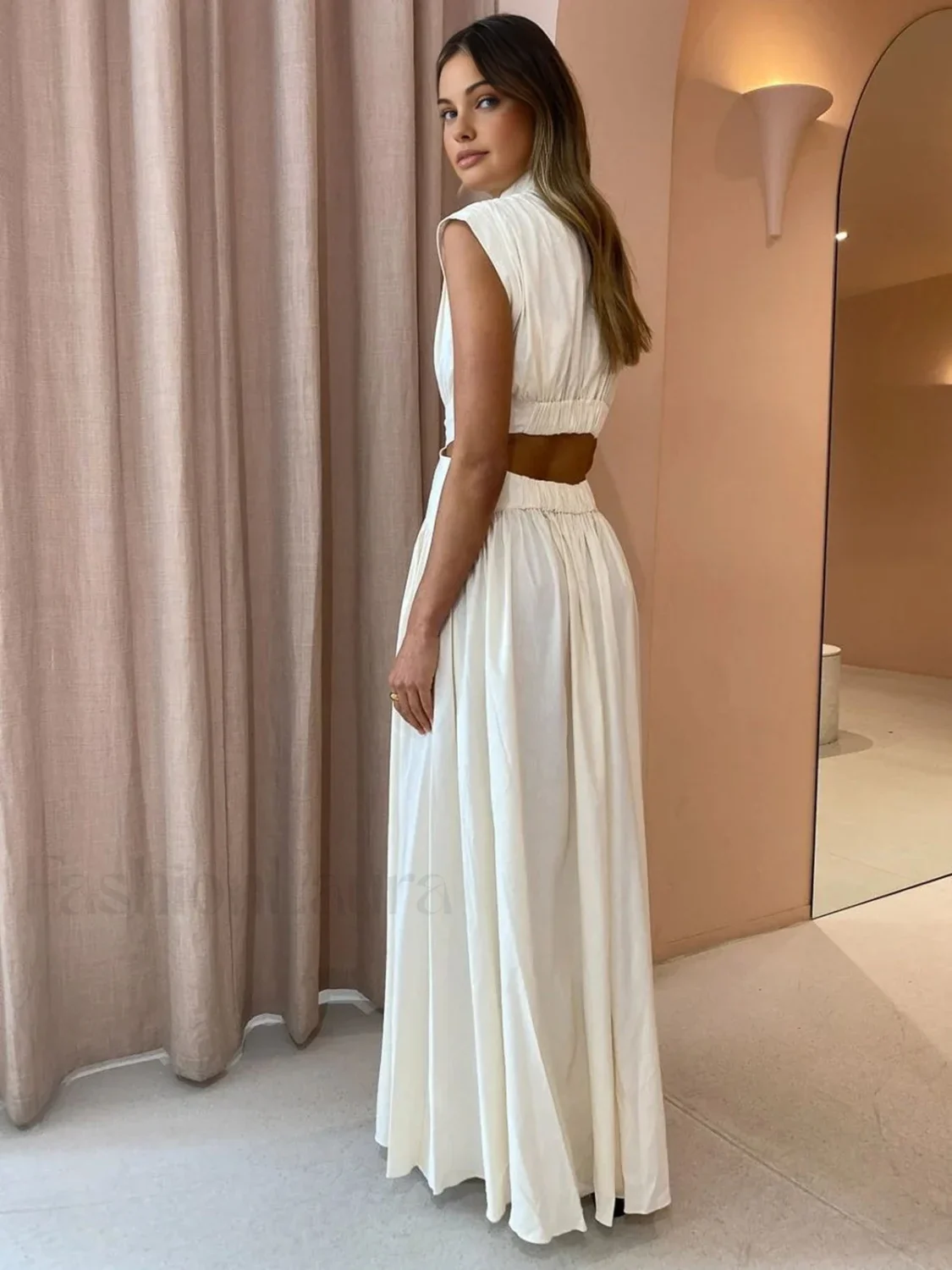 Mock Neck Cut Trendy Out Long Dress - Image 17
