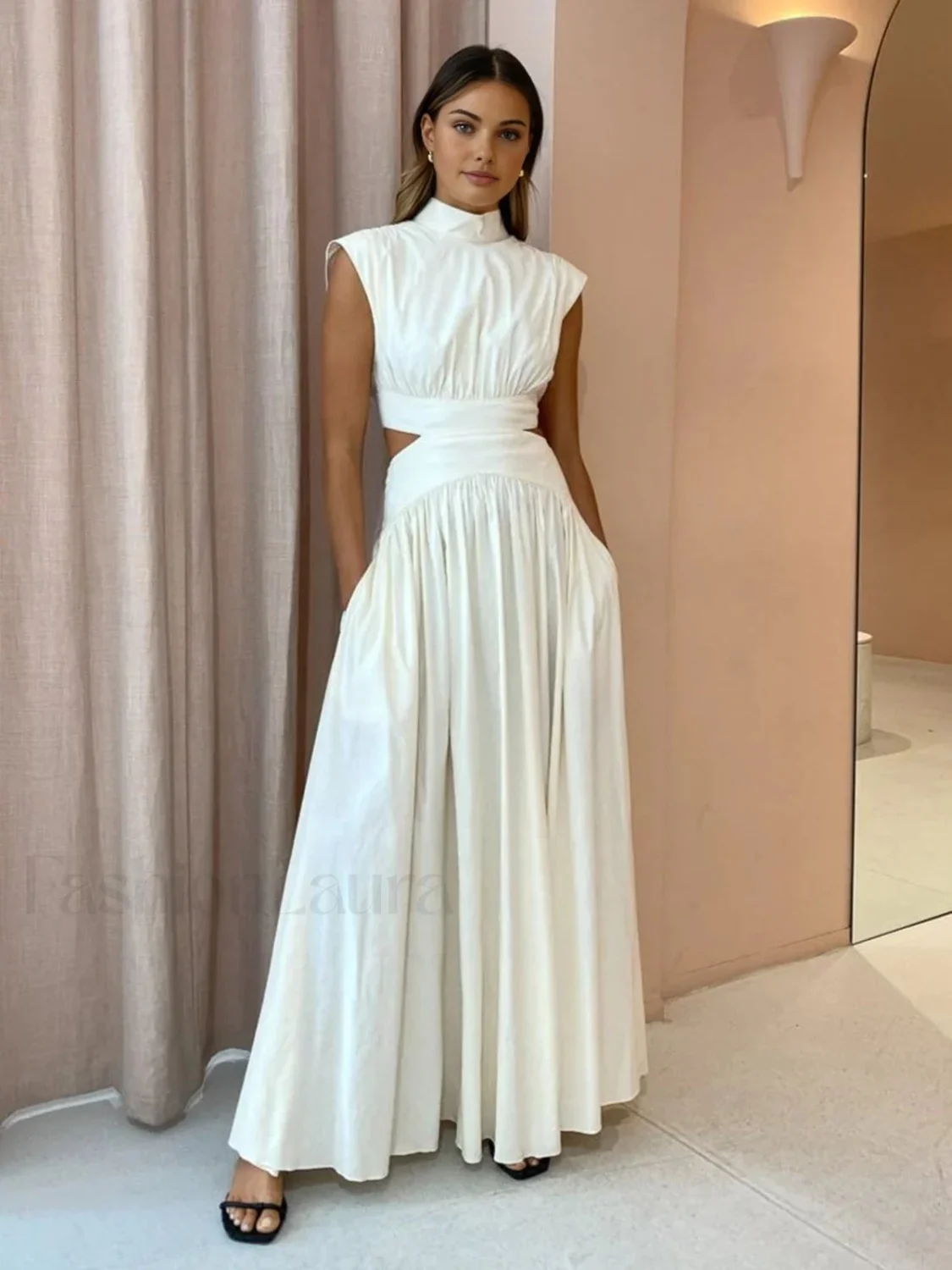 Mock Neck Cut Trendy Out Long Dress - Image 18