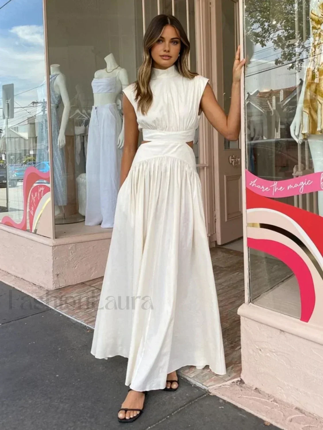 Mock Neck Cut Trendy Out Long Dress - Image 2