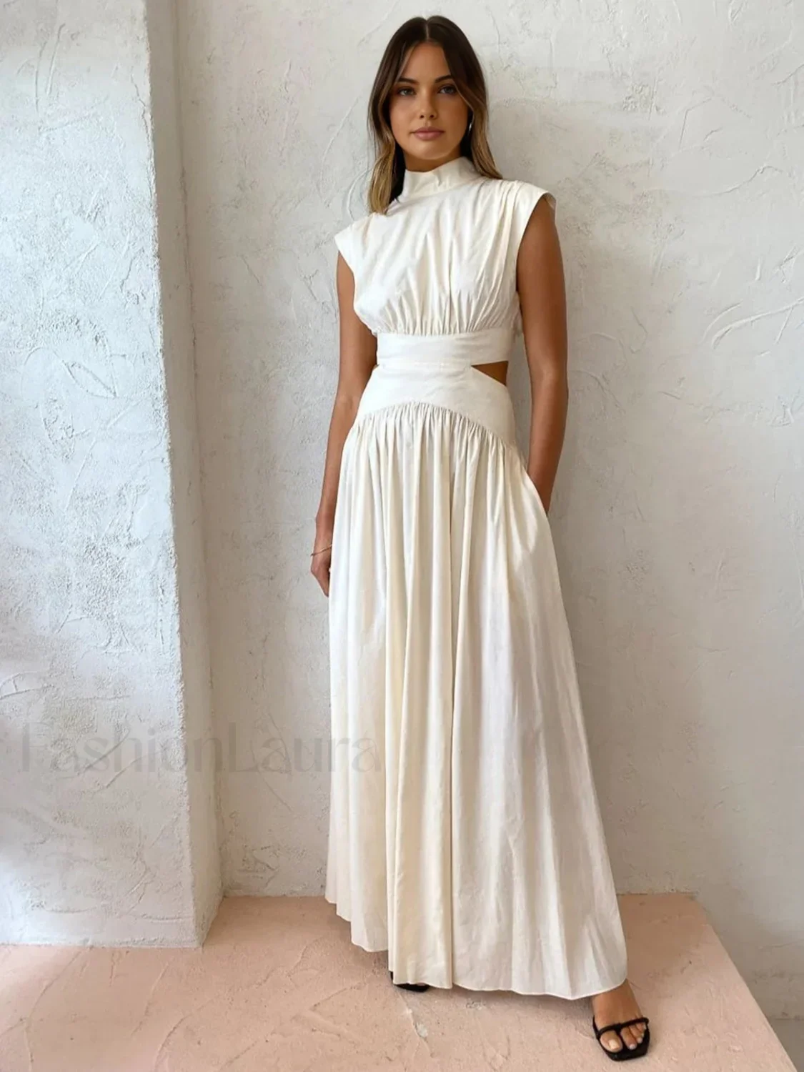 Mock Neck Cut Trendy Out Long Dress - Image 20