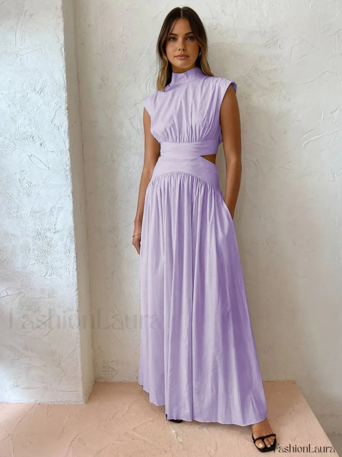 Mock Neck Cut Trendy Out Long Dress - Image 21
