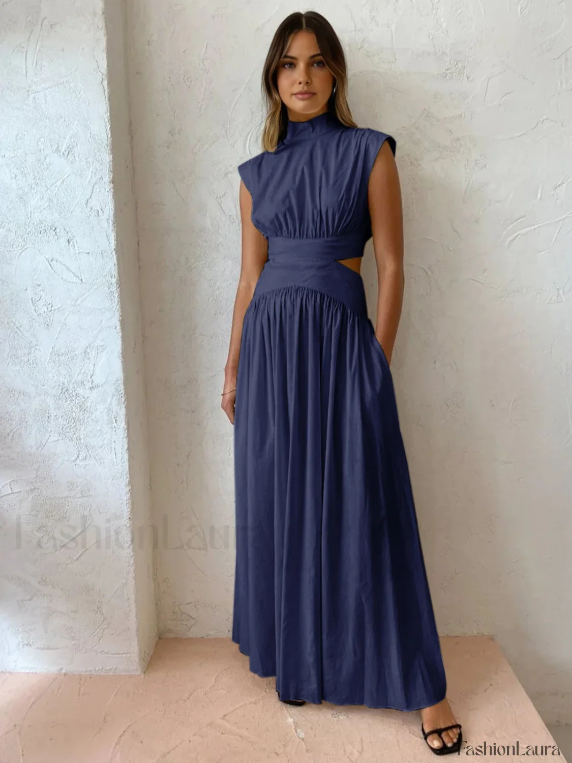 Mock Neck Cut Trendy Out Long Dress - Image 22