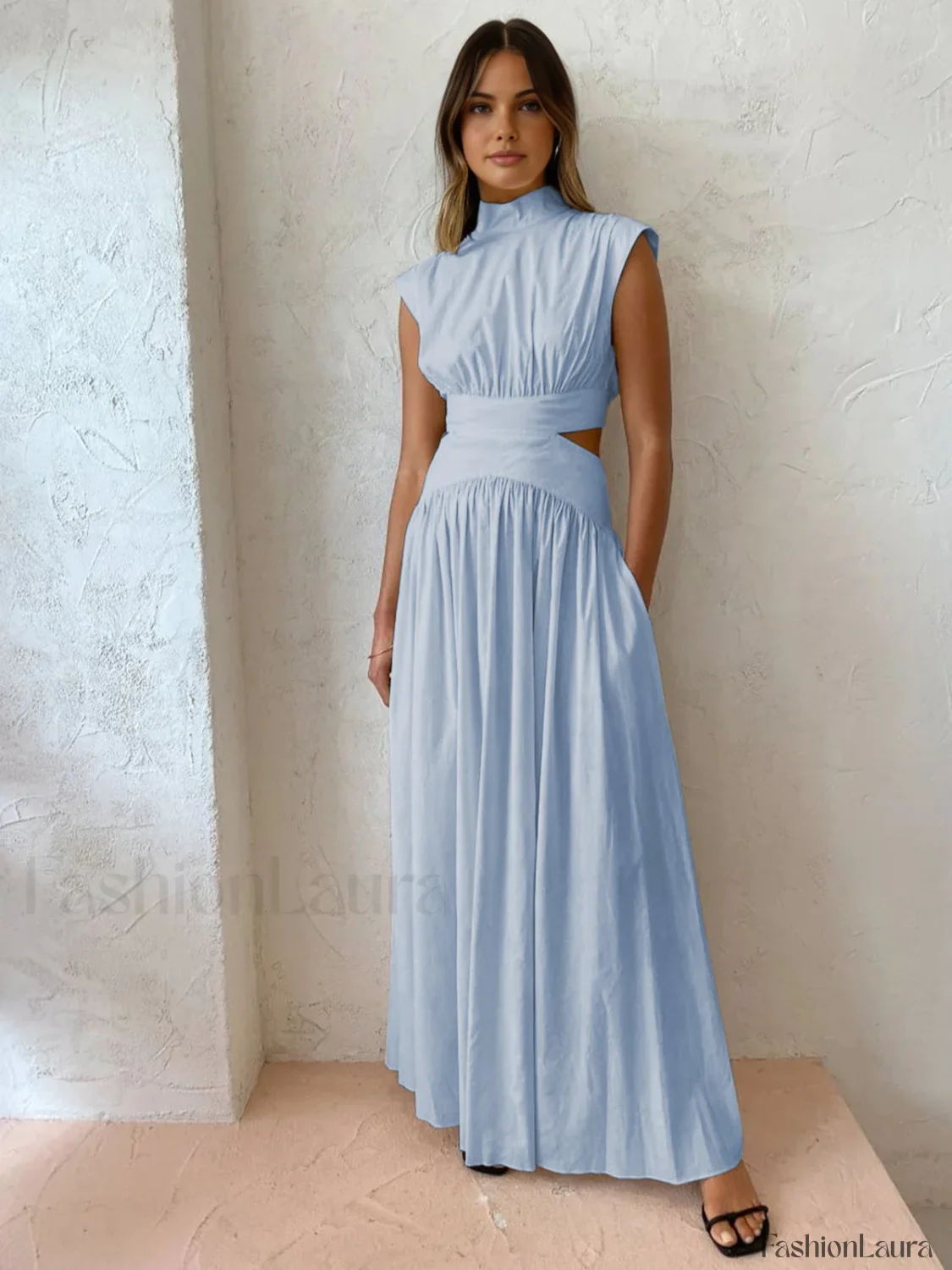 Mock Neck Cut Trendy Out Long Dress - Image 23