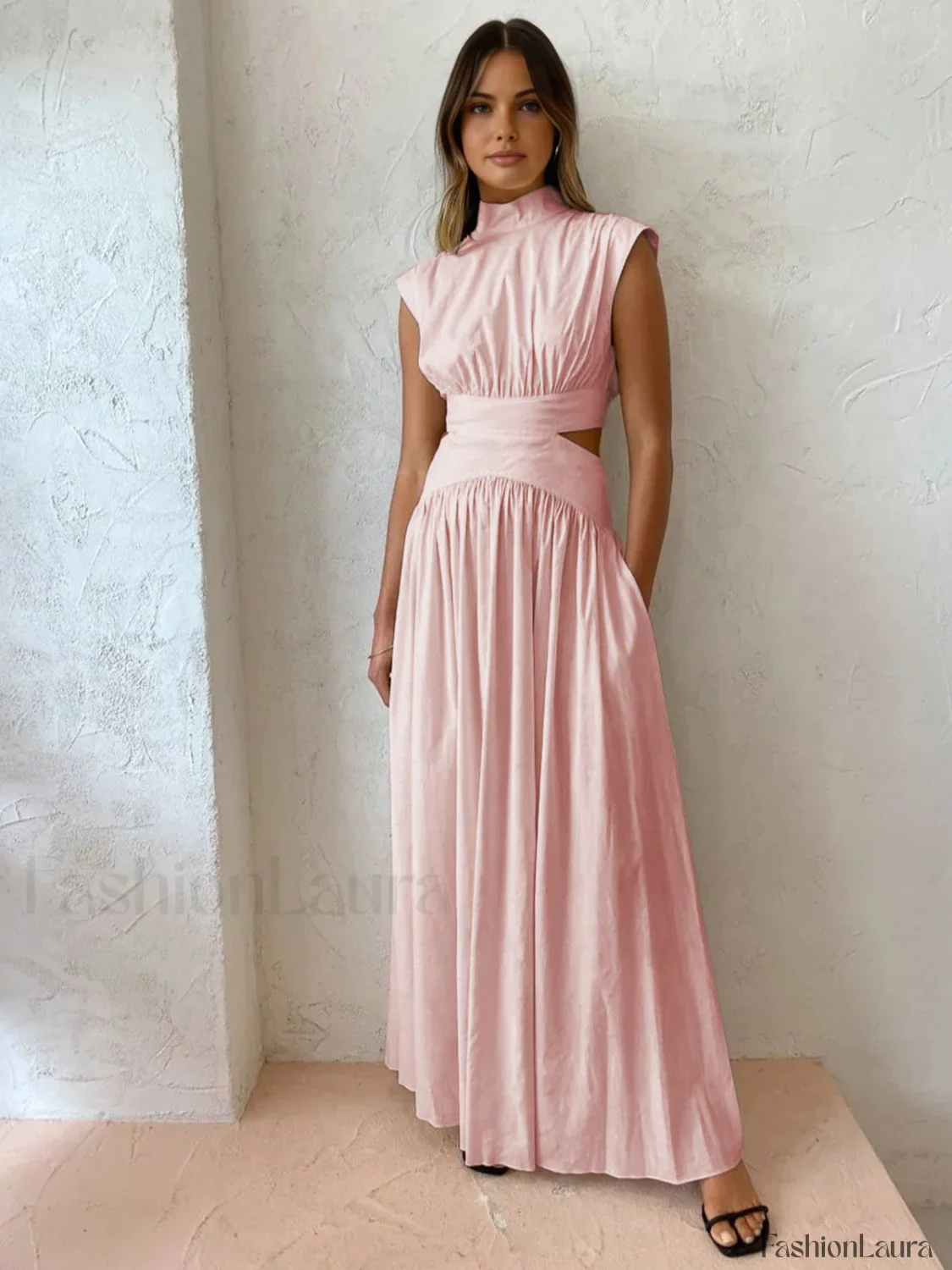 Mock Neck Cut Trendy Out Long Dress - Image 25