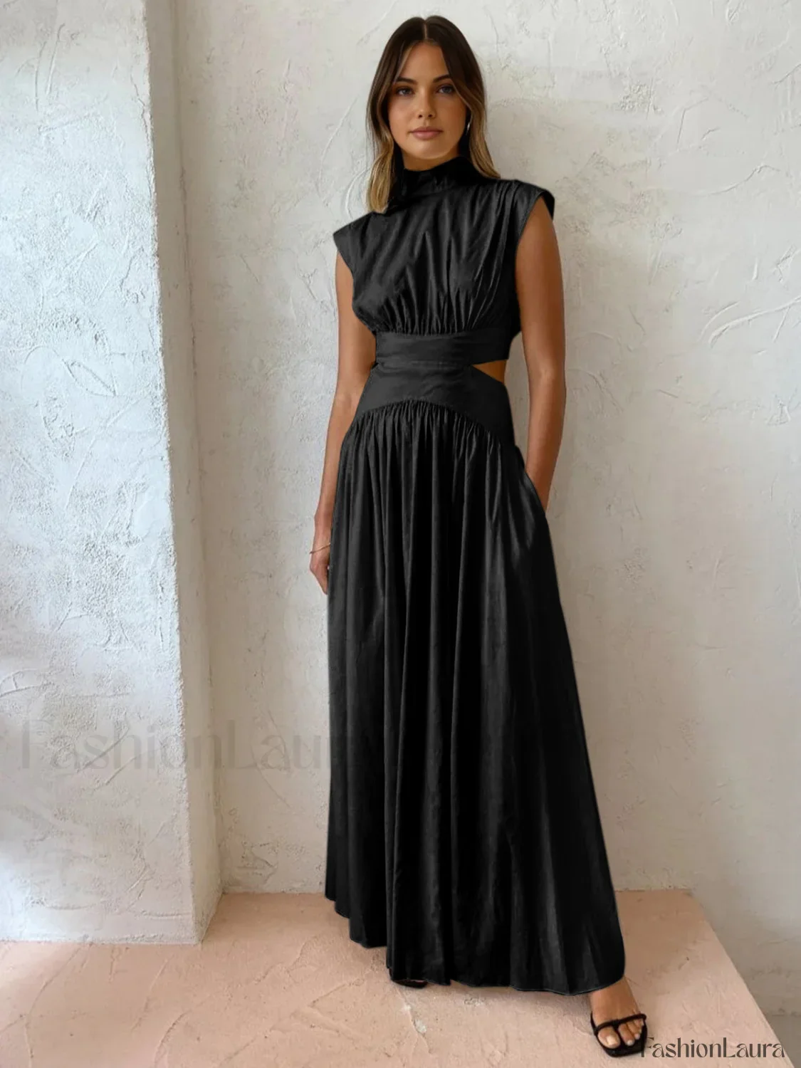 Mock Neck Cut Trendy Out Long Dress - Image 26