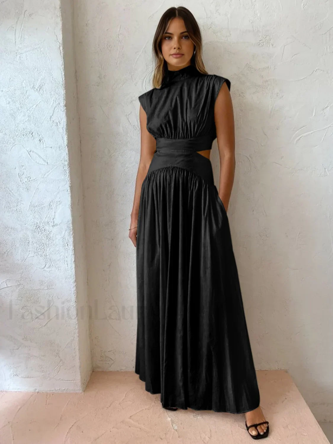 Mock Neck Cut Trendy Out Long Dress - Image 5