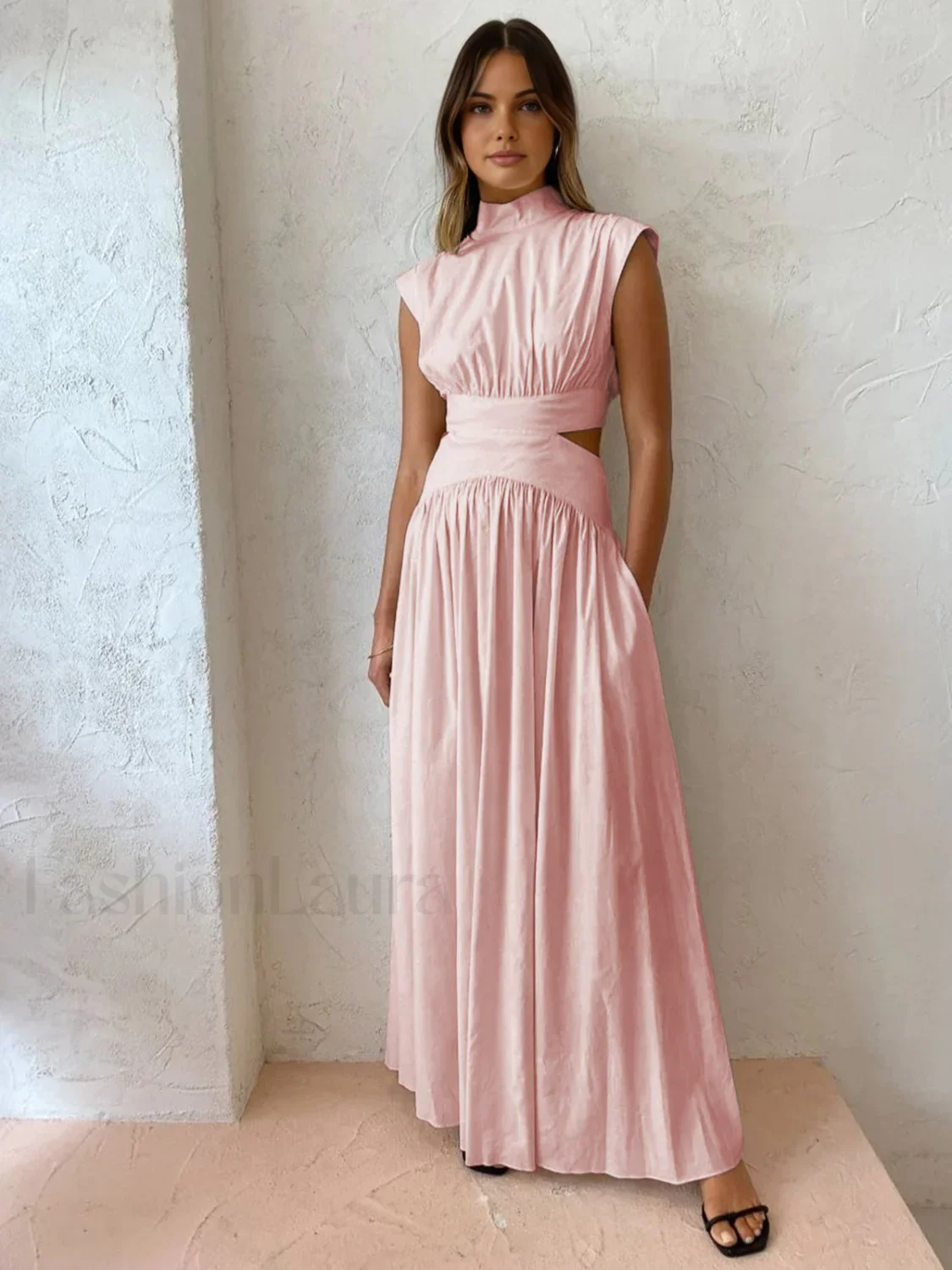 Mock Neck Cut Trendy Out Long Dress - Image 6