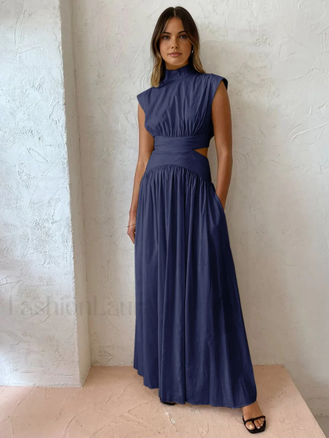 Mock Neck Cut Trendy Out Long Dress - Image 9