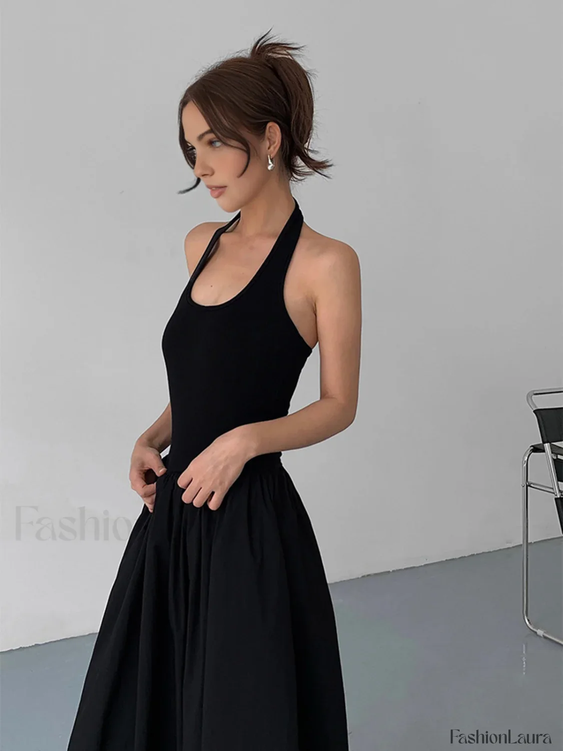 Minimalist Halter Graceful Backless Long Dress - Image 11