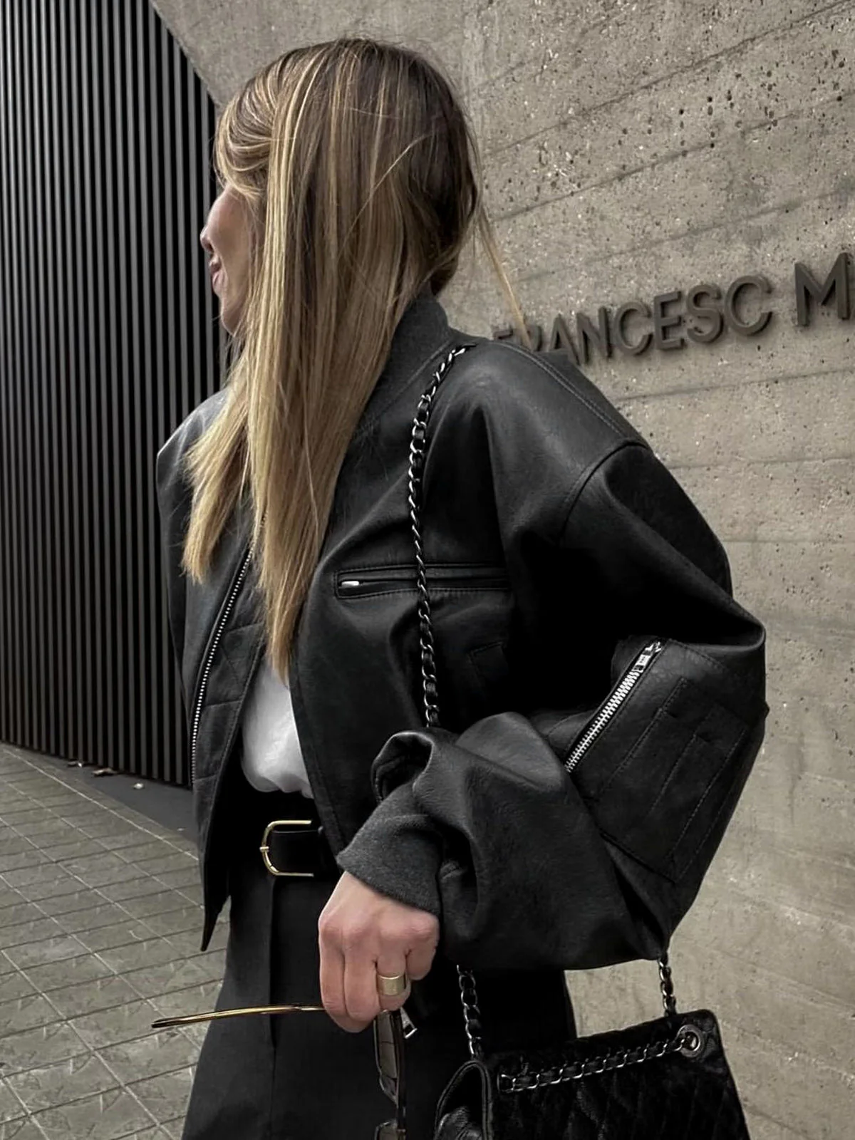 Minimalism Faux Graceful Leather Jacket - Image 8