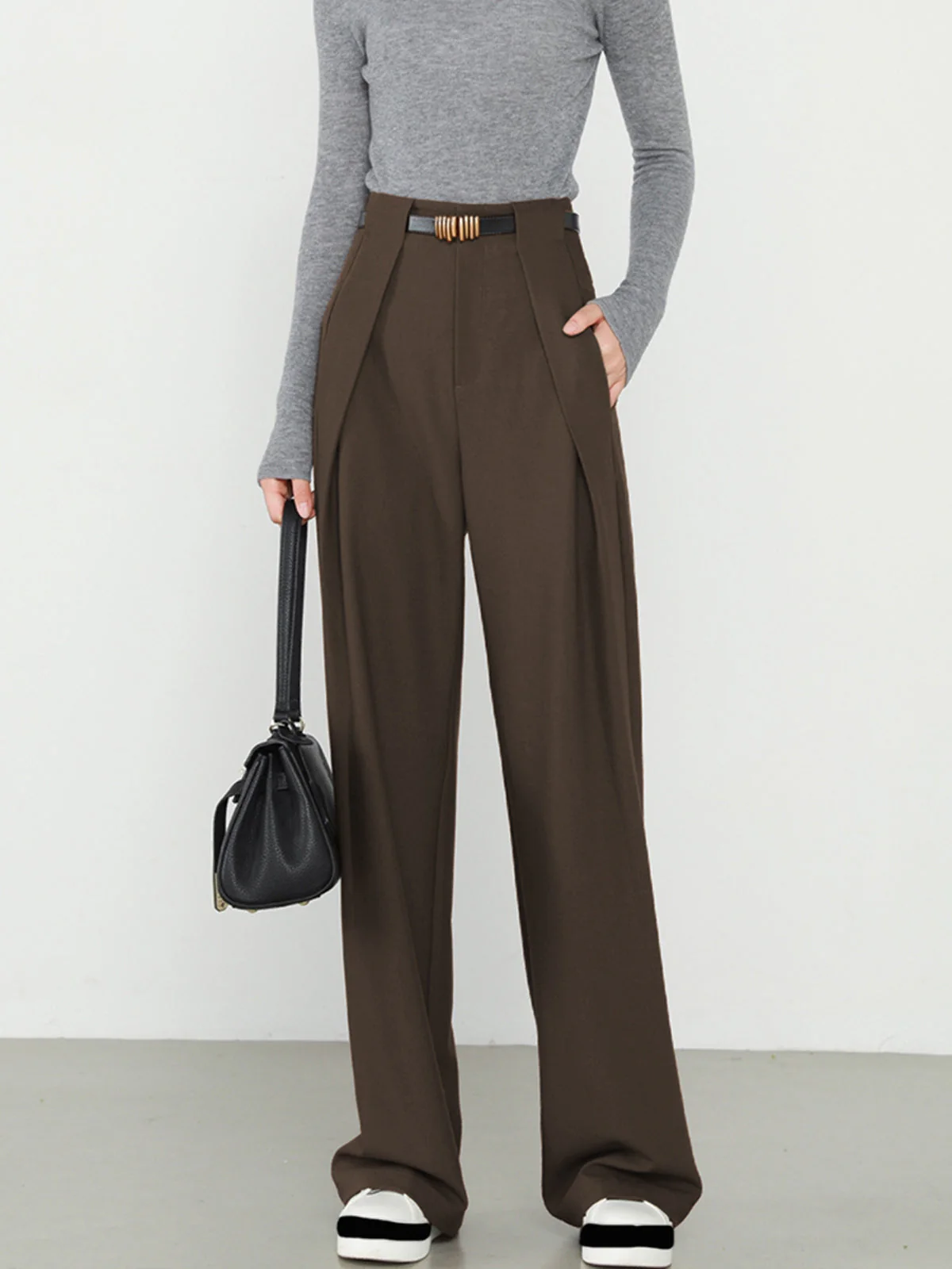 Middle Waist Solid Trendy Pocket Straight Leg Pants - Image 14