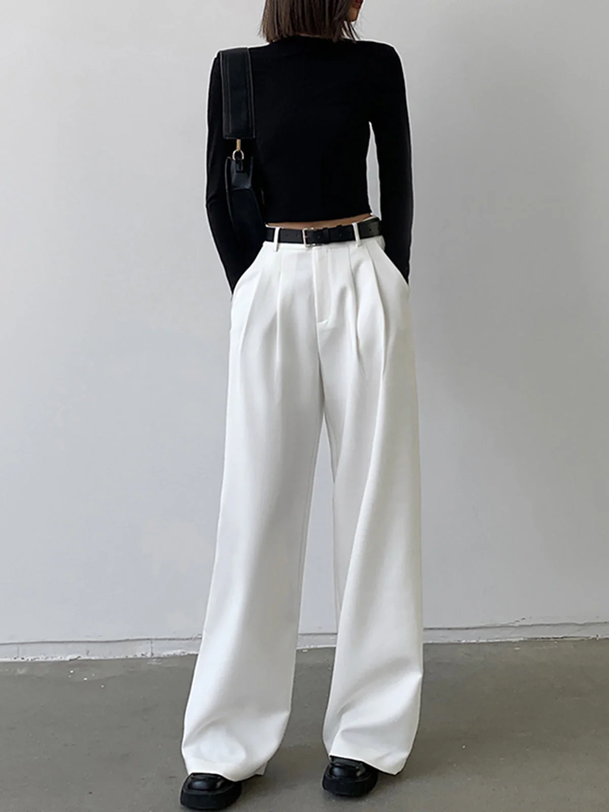 Solid Mock Neck Trendy Long Sleeve Crop Top - Image 9