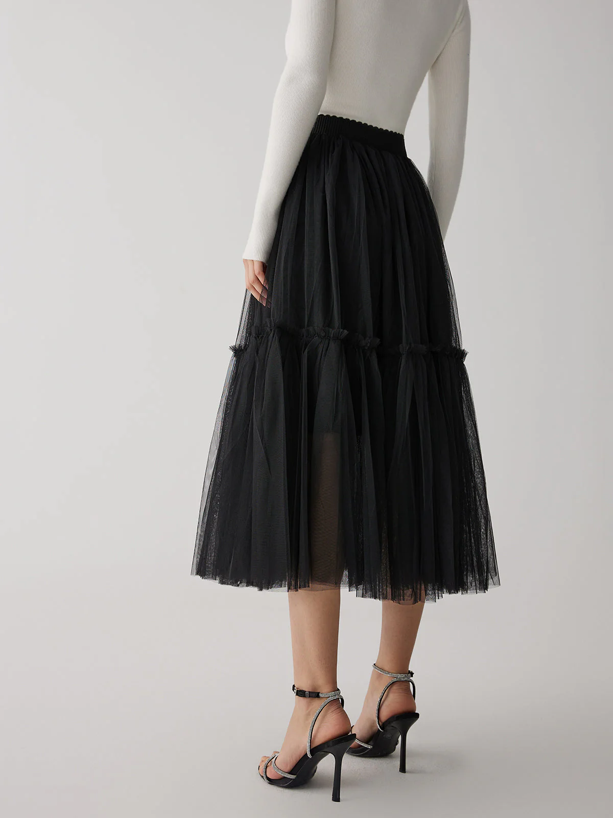 Solid Mesh Graceful Midi Skirt - Image 10