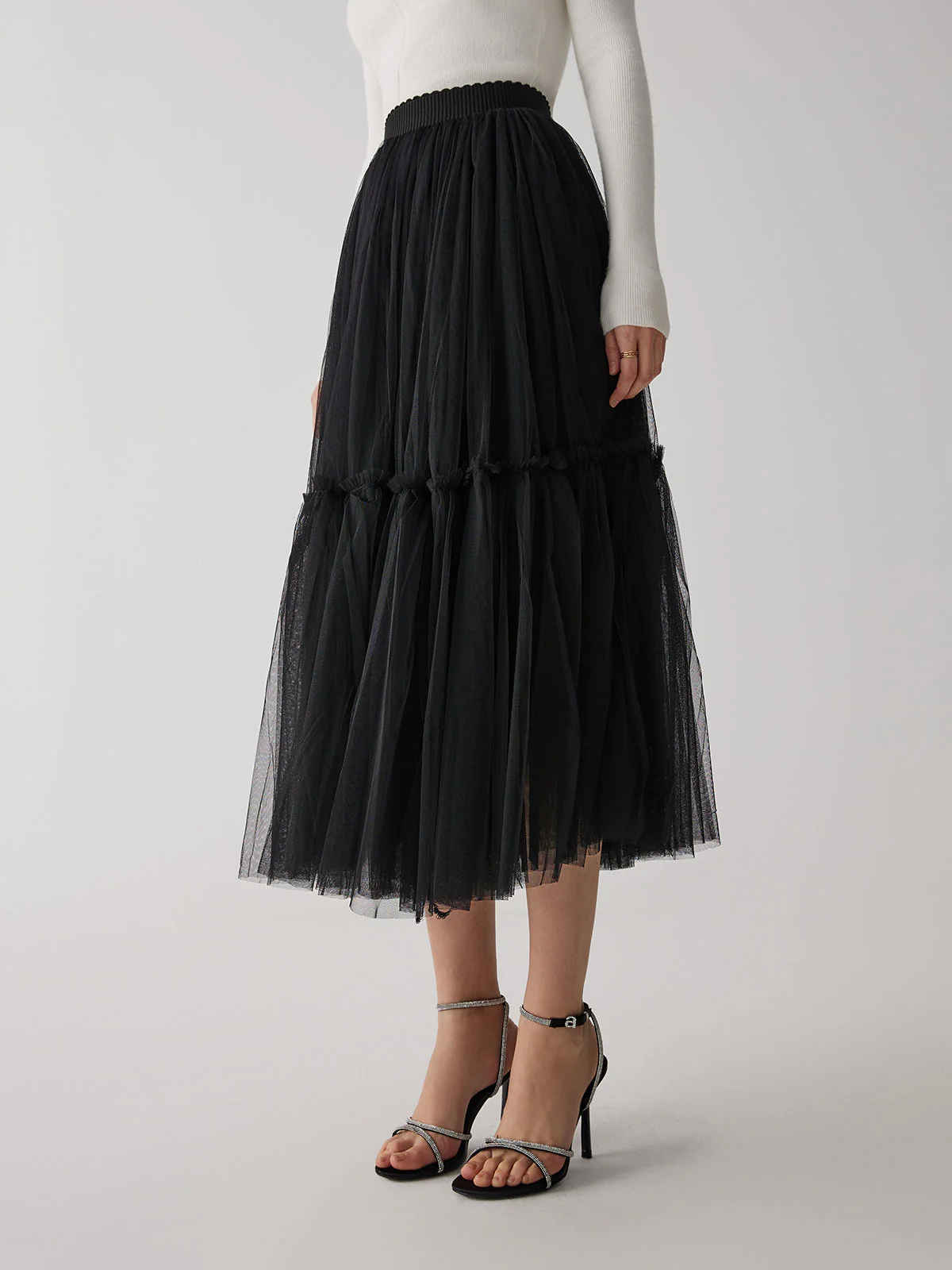 Solid Mesh Graceful Midi Skirt - Image 7