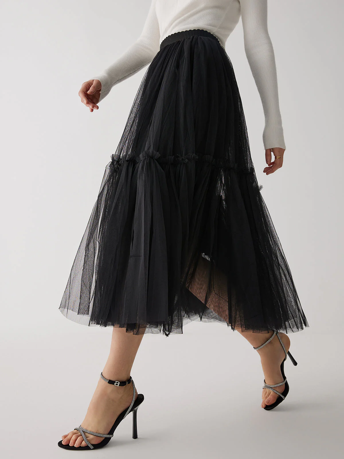 Solid Mesh Graceful Midi Skirt - Image 8