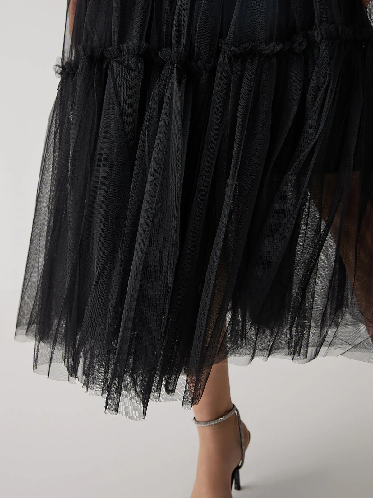 Solid Mesh Graceful Midi Skirt - Image 9
