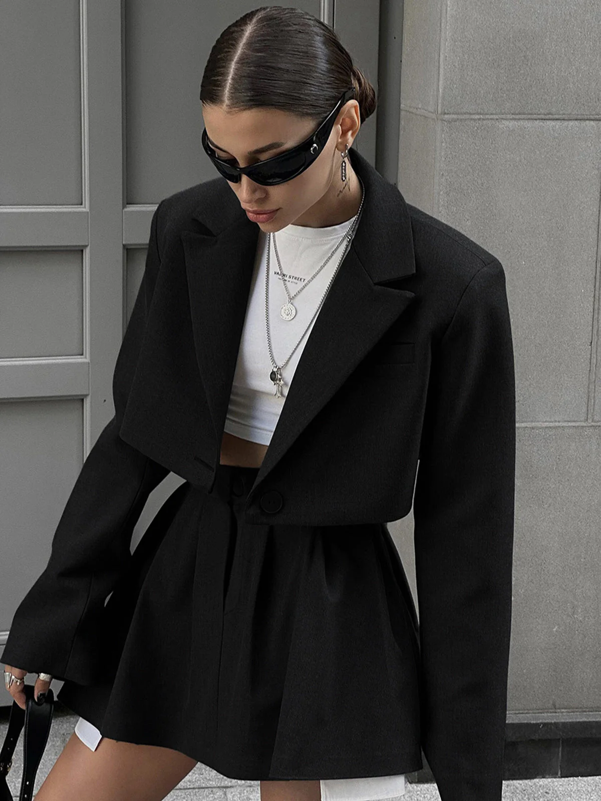 Solid Lapel Blazer Trendy Mini Skirt Set - Image 8