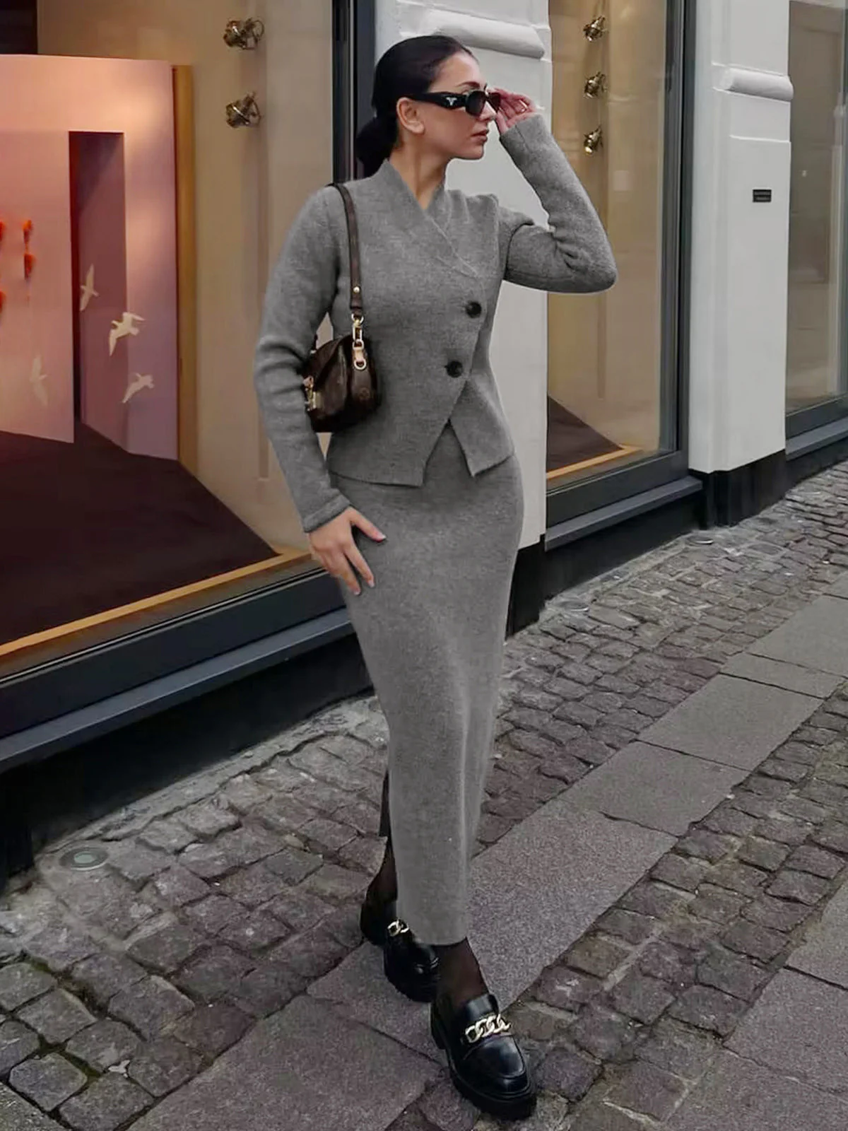 Solid Knit Split Trendy Maxi Sweater Skirt - Image 4