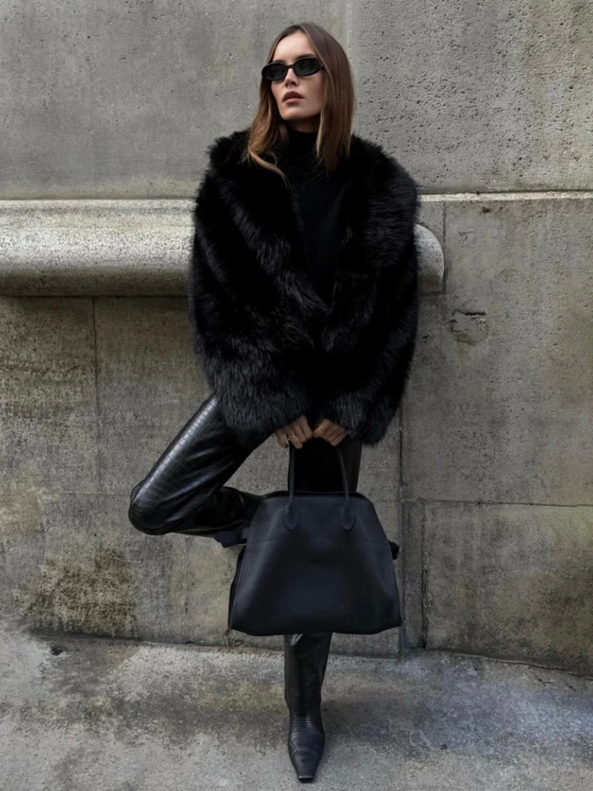 Solid Faux Graceful Fur Collar Jacket - Image 23