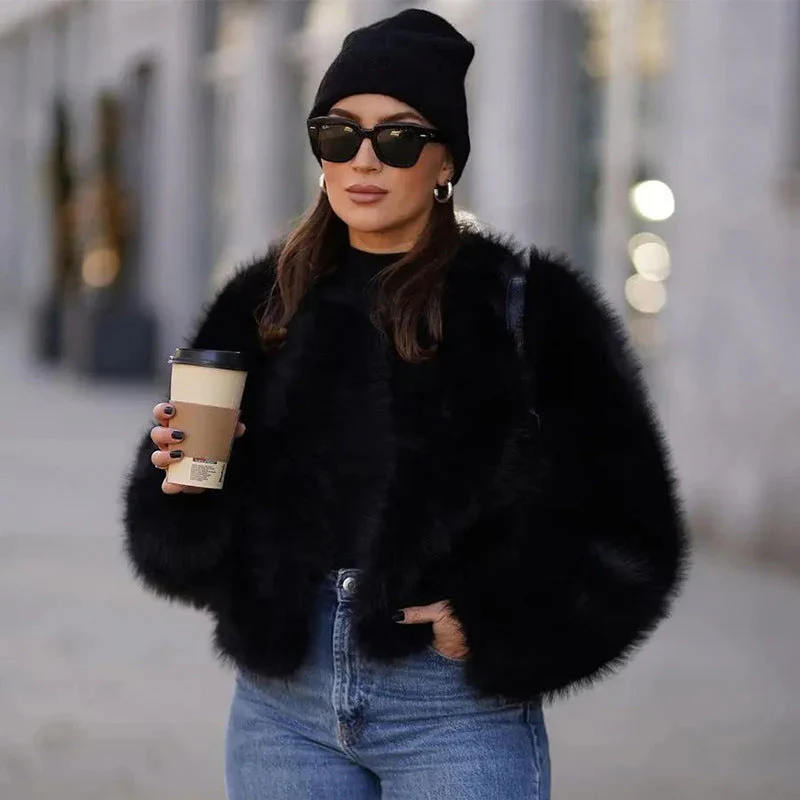 Solid Faux Graceful Fur Collar Jacket - Image 33