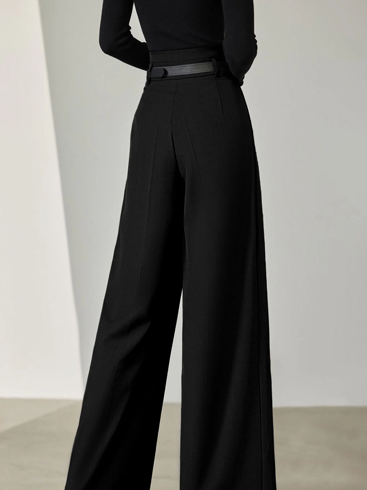 Solid Belted Pleated Trendy Wide Leg Pants - Image 6