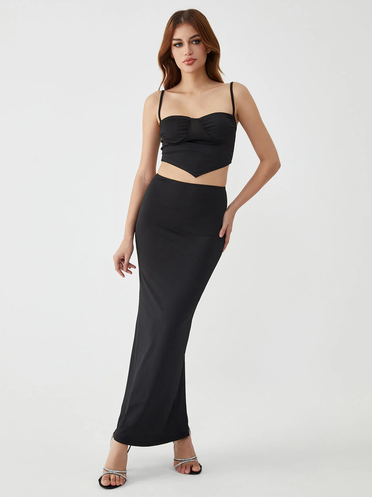 Solid Backless Graceful Two-Piece Skirt Set - Image 12