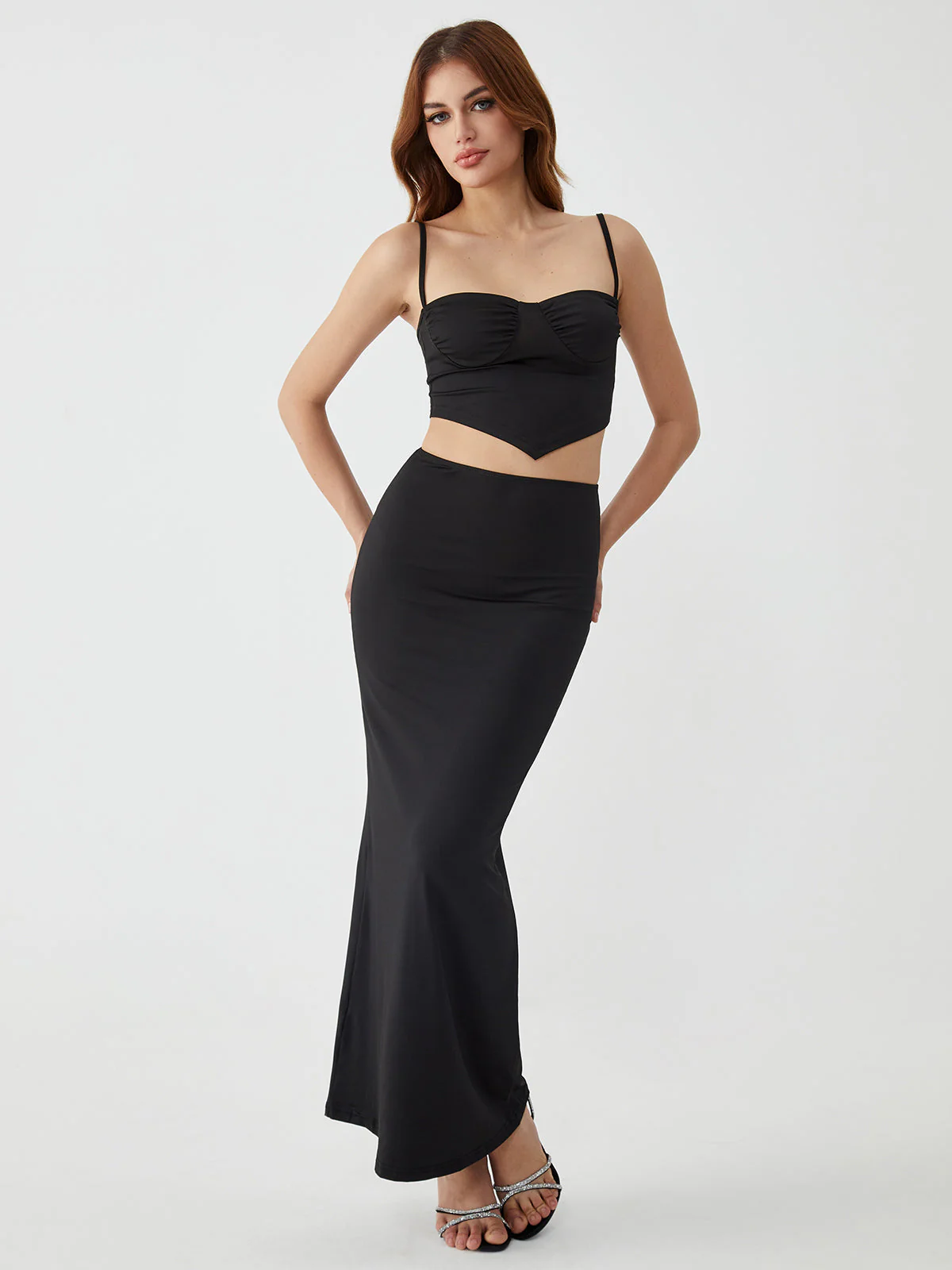 Solid Backless Graceful Two-Piece Skirt Set - Image 14