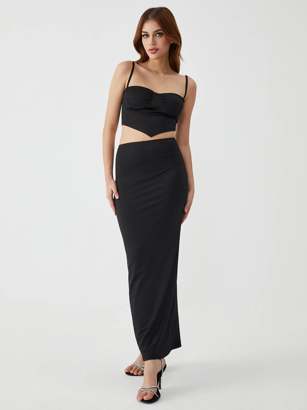 Solid Backless Graceful Two-Piece Skirt Set - Image 7