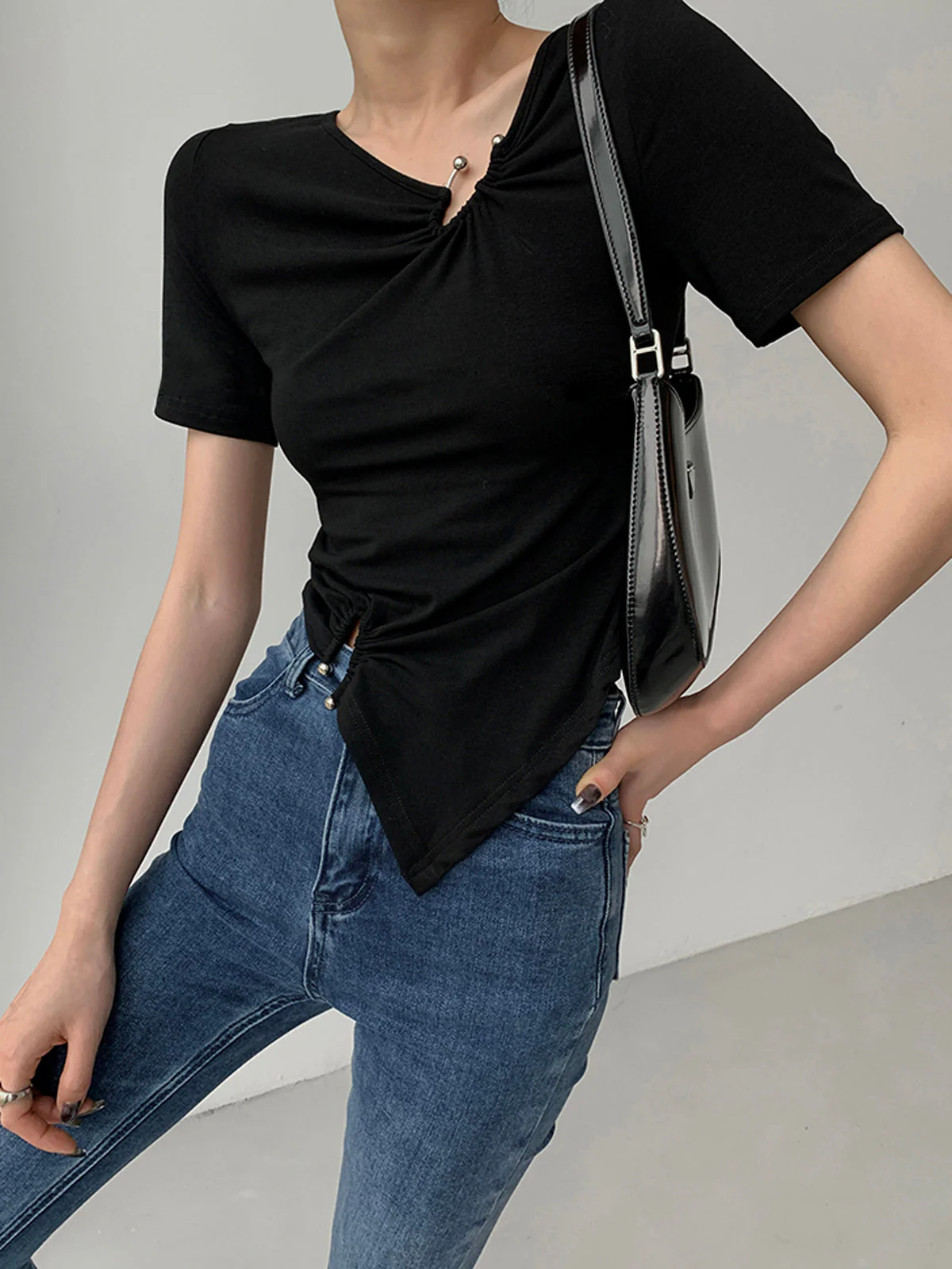 Slinky Metal Ring Trendy Short Sleeve Top - Image 6