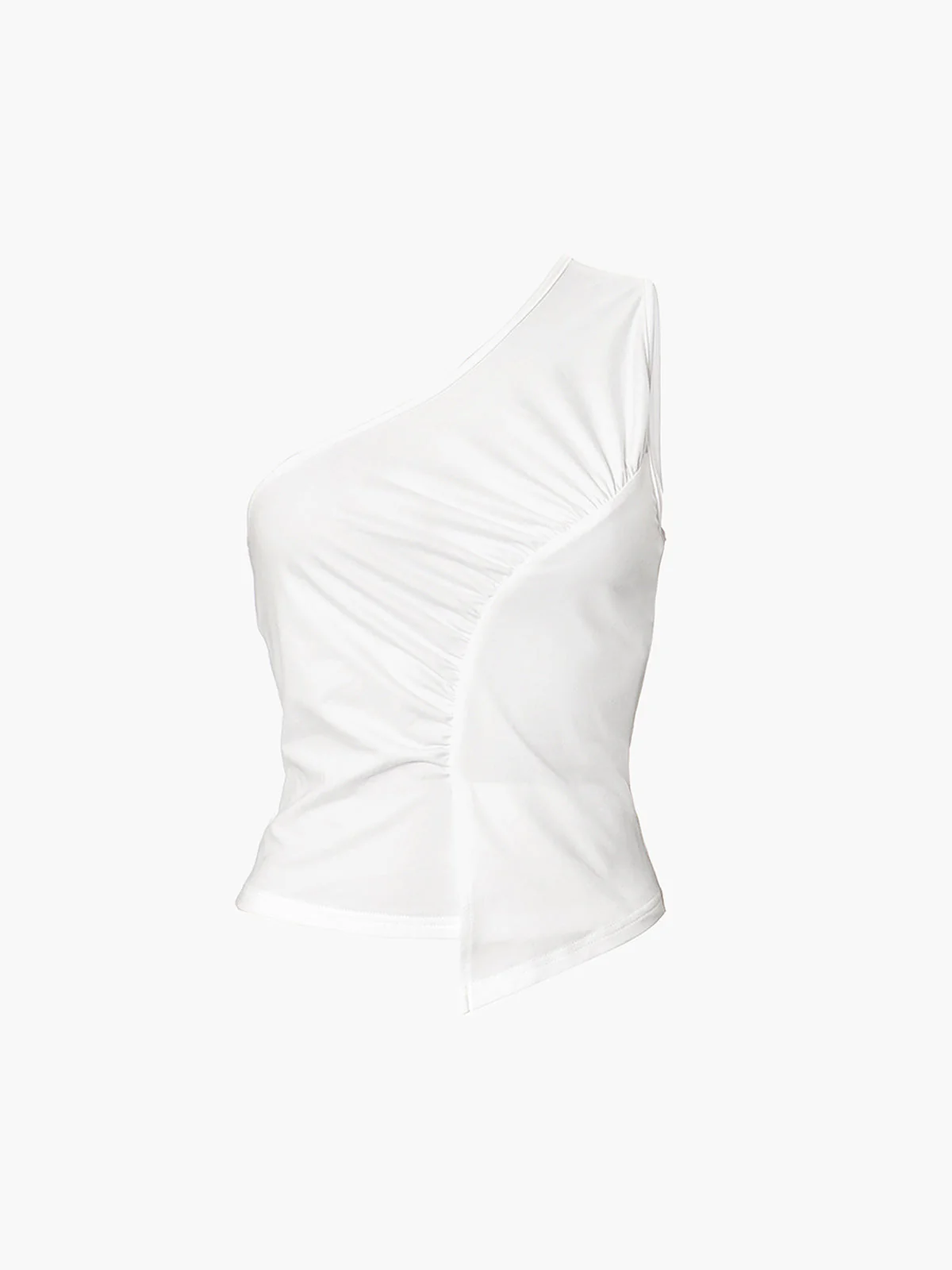 Sleeveless One Shoulder Trendy Ruched Plain Top - Image 6