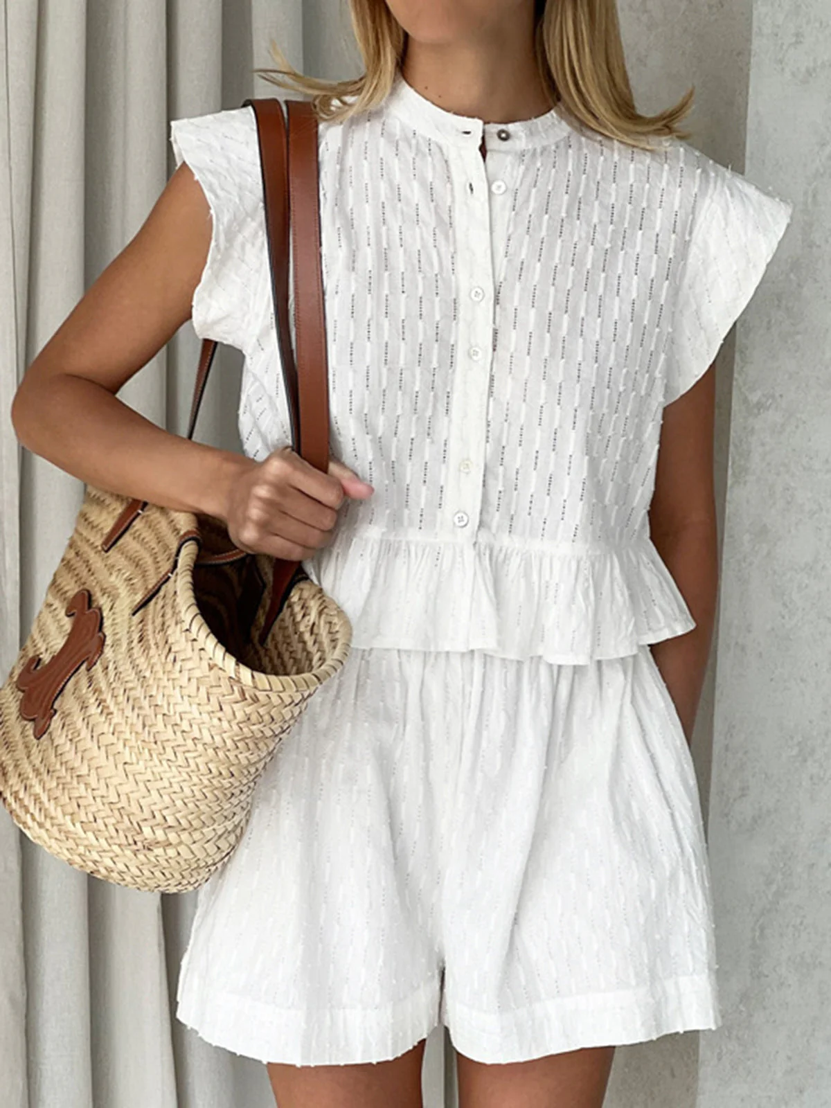 Short Sleeve Graceful Cotton Shorts Set - Image 11