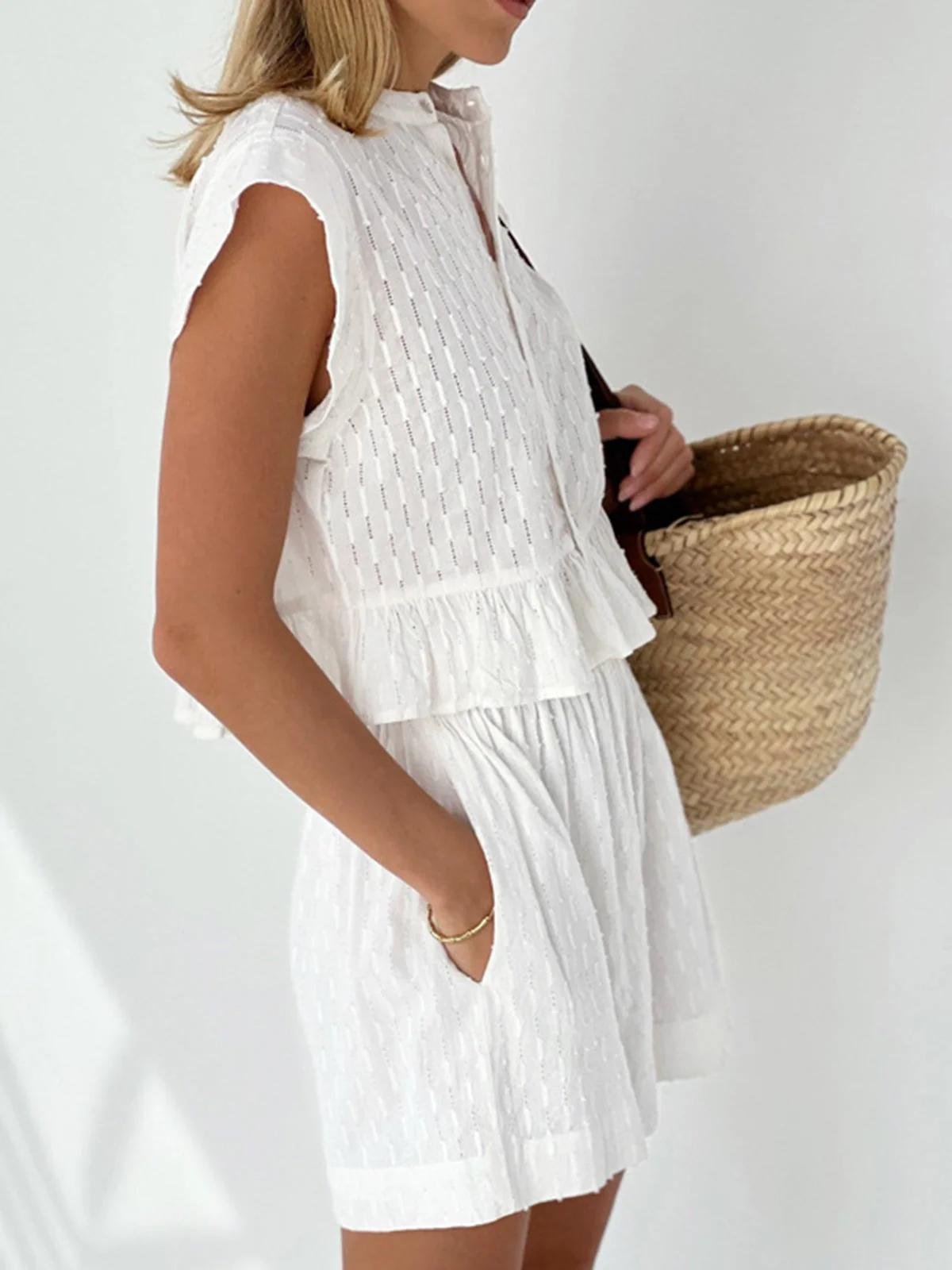Short Sleeve Graceful Cotton Shorts Set - Image 13