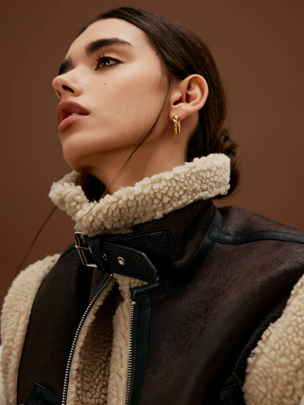 Sherpa Lined Shearling Trendy Leather Biker Crop Vest - Image 6