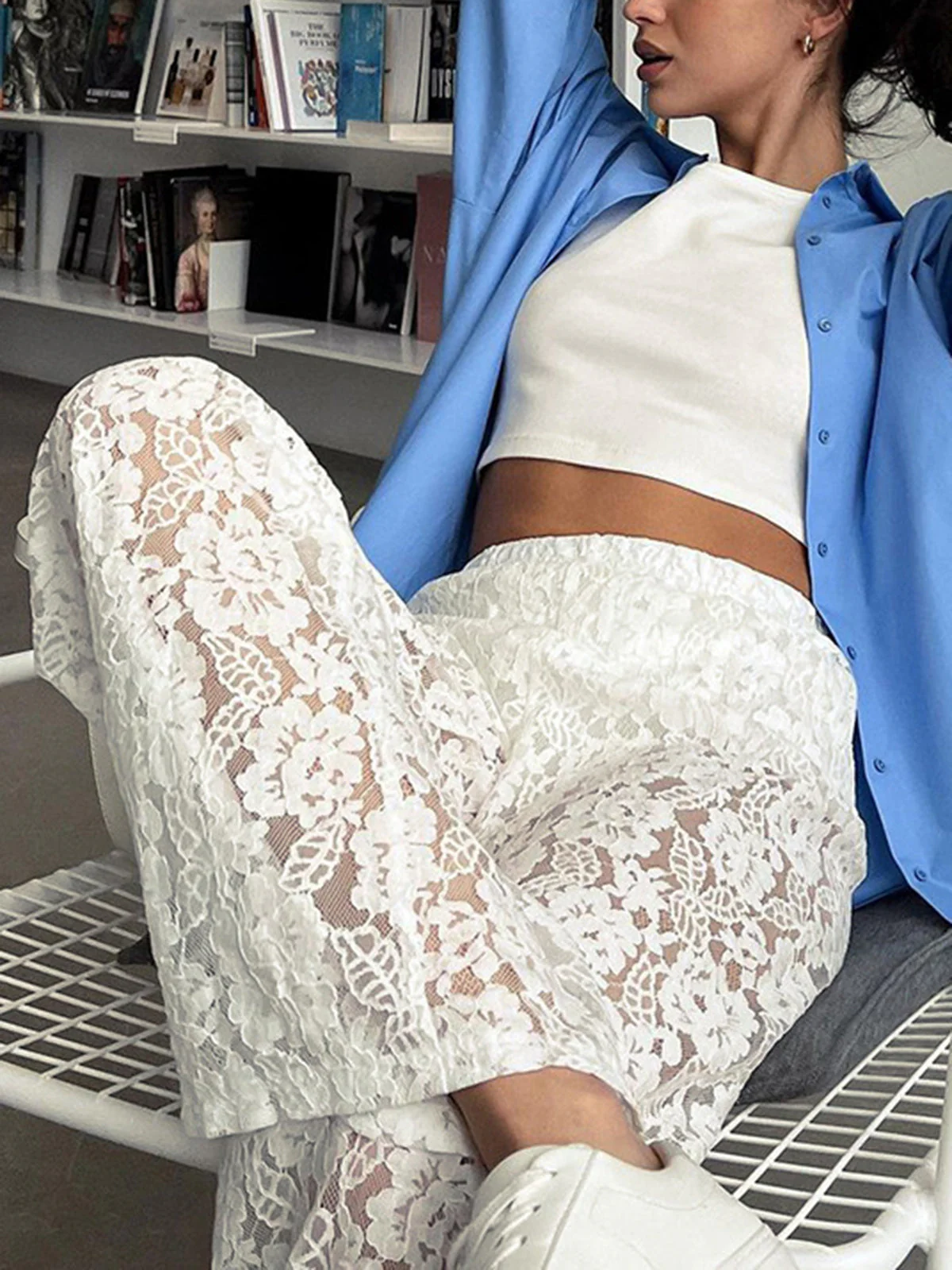 Sheer Lace Graceful Wide Leg Pants - Image 4