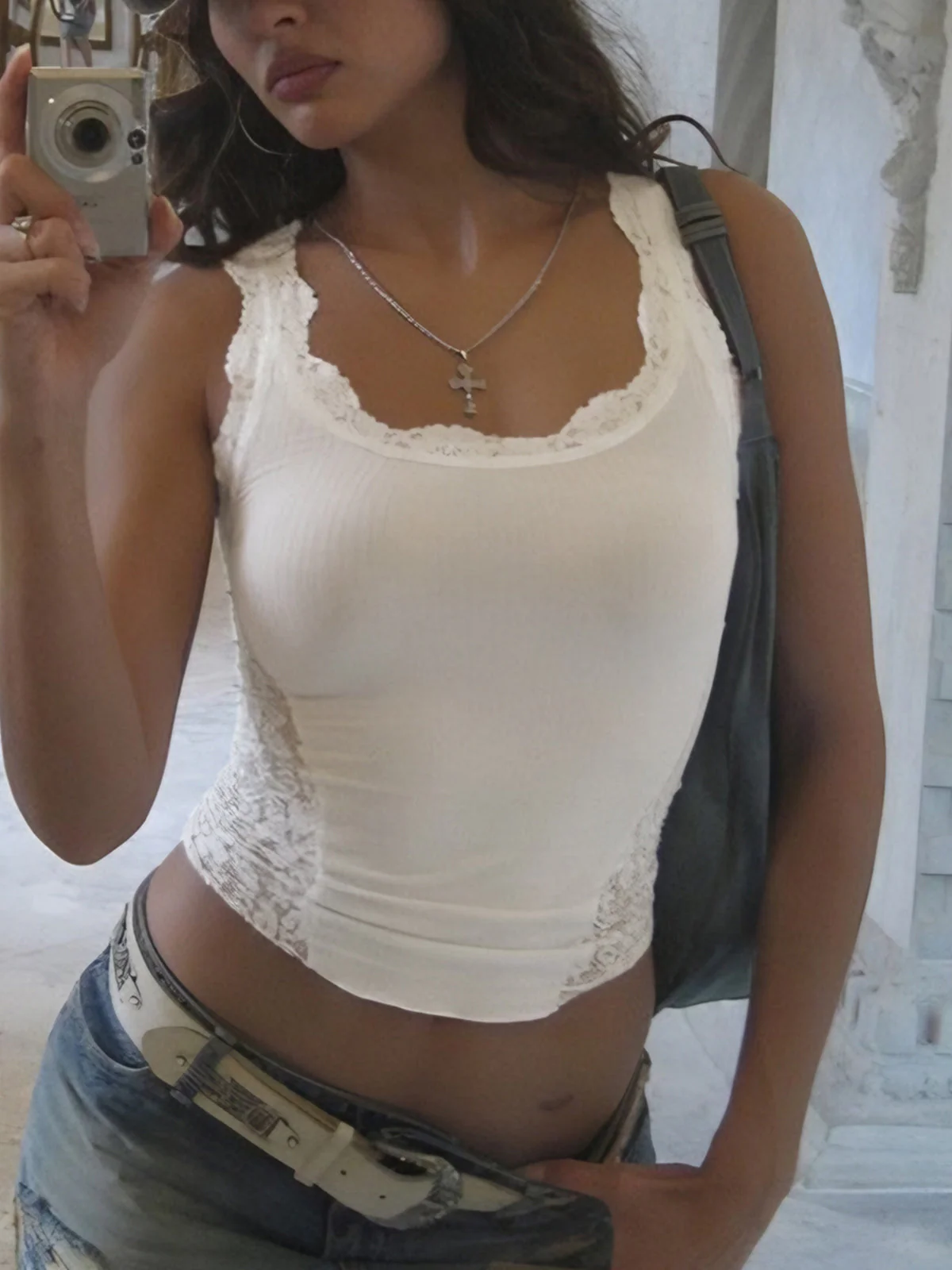 Sheer Lace Graceful Patchwork Tank Top - Image 10