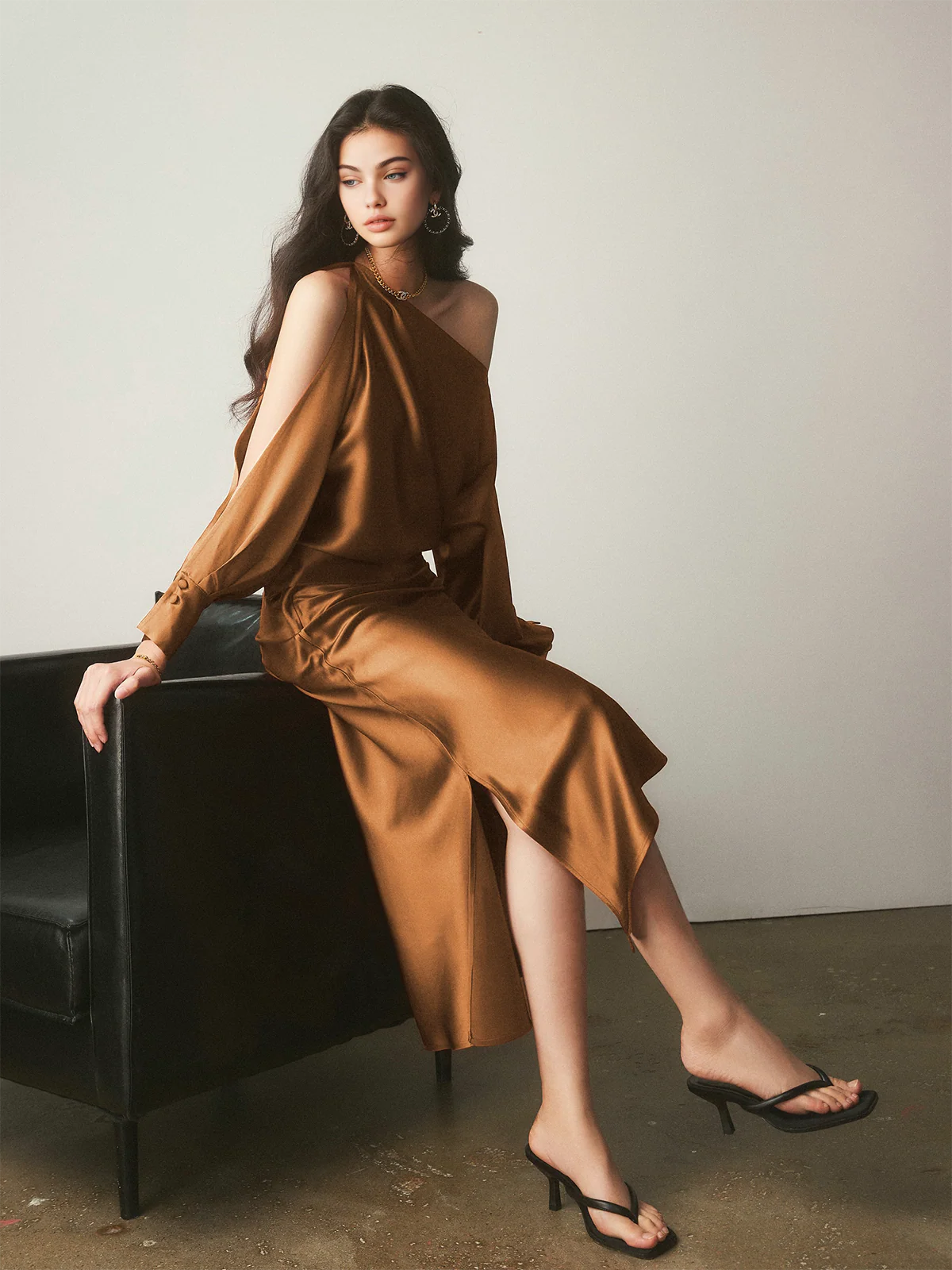 Satin Asymmetrical Graceful Split Skirt - Image 7