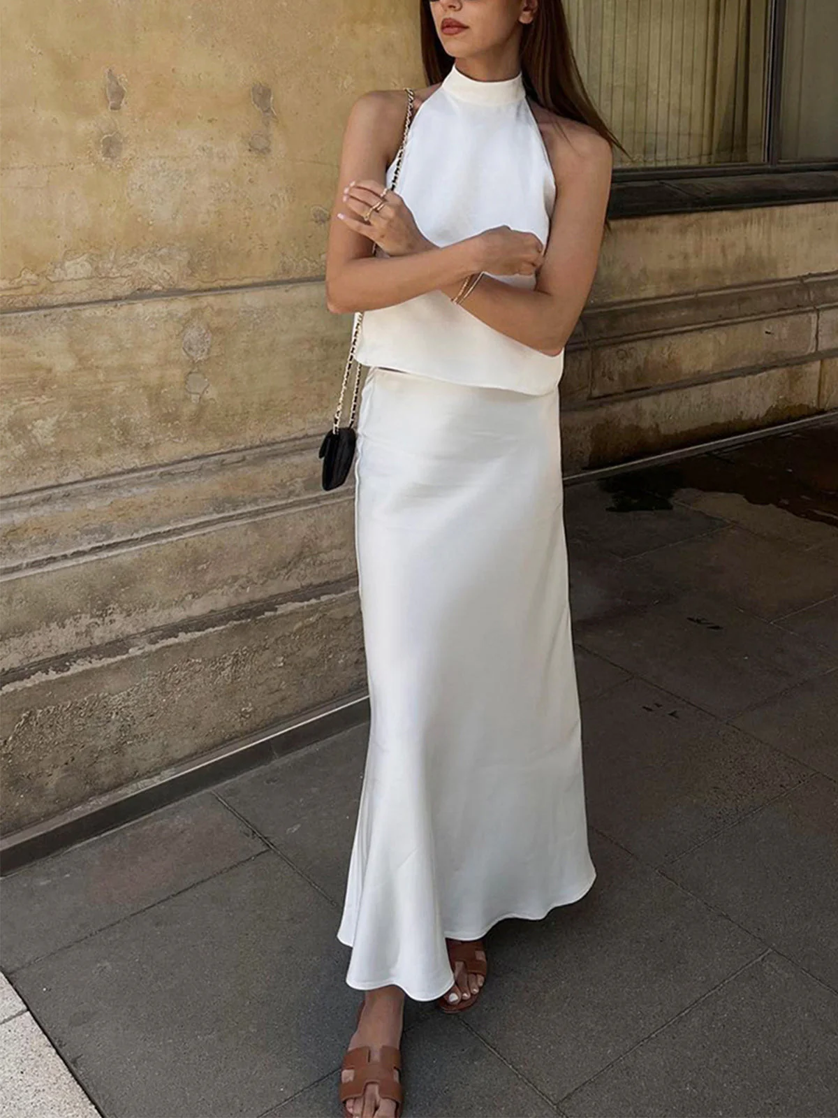 Sacred Dream Open Back Modern Satin Two Piece Skirt Set - Image 11