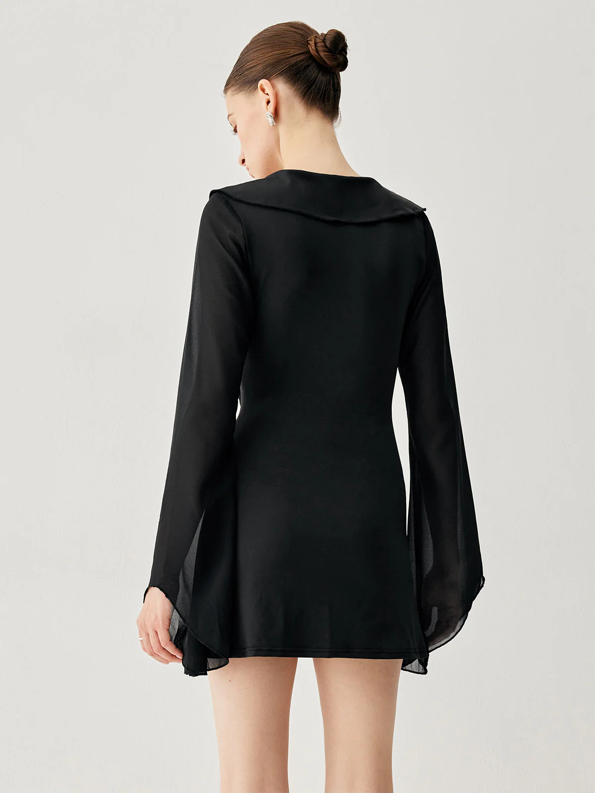 Ruffled Long Sleeve Trendy Tie Patchwork Short Dress - Image 4