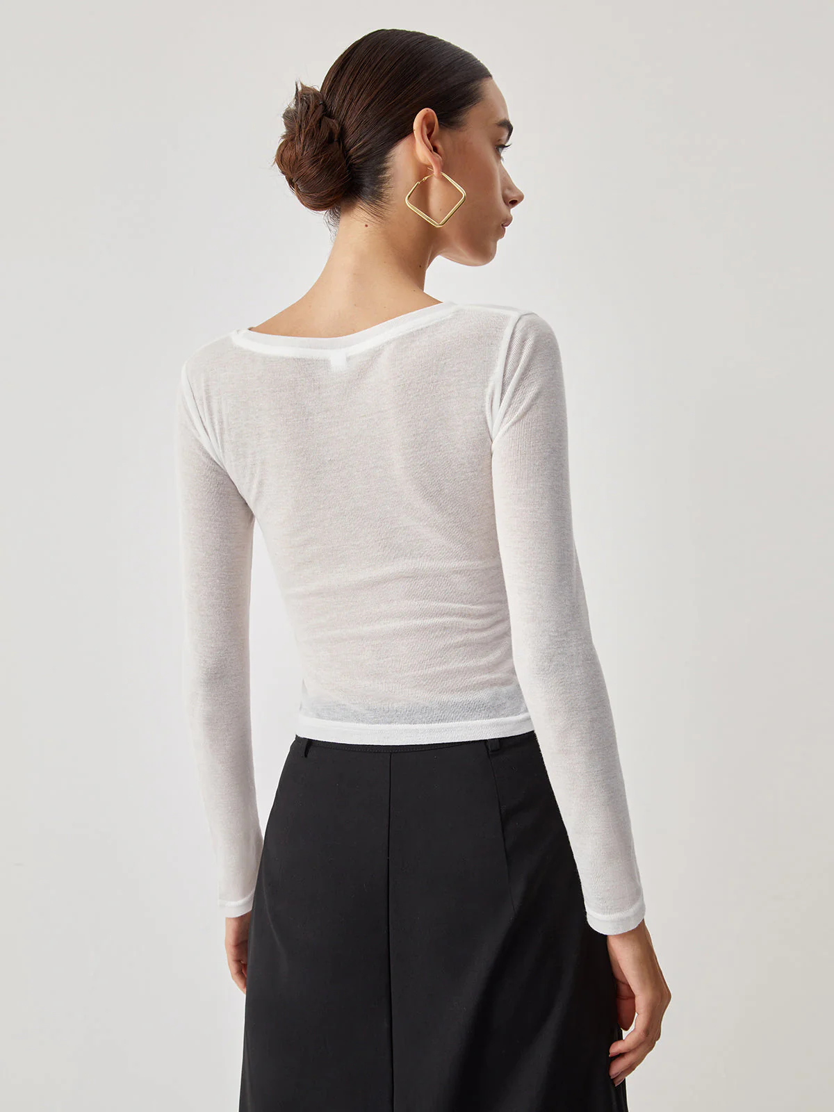Ruched Semi-Sheer Graceful Long Sleeve Shirt - Image 9