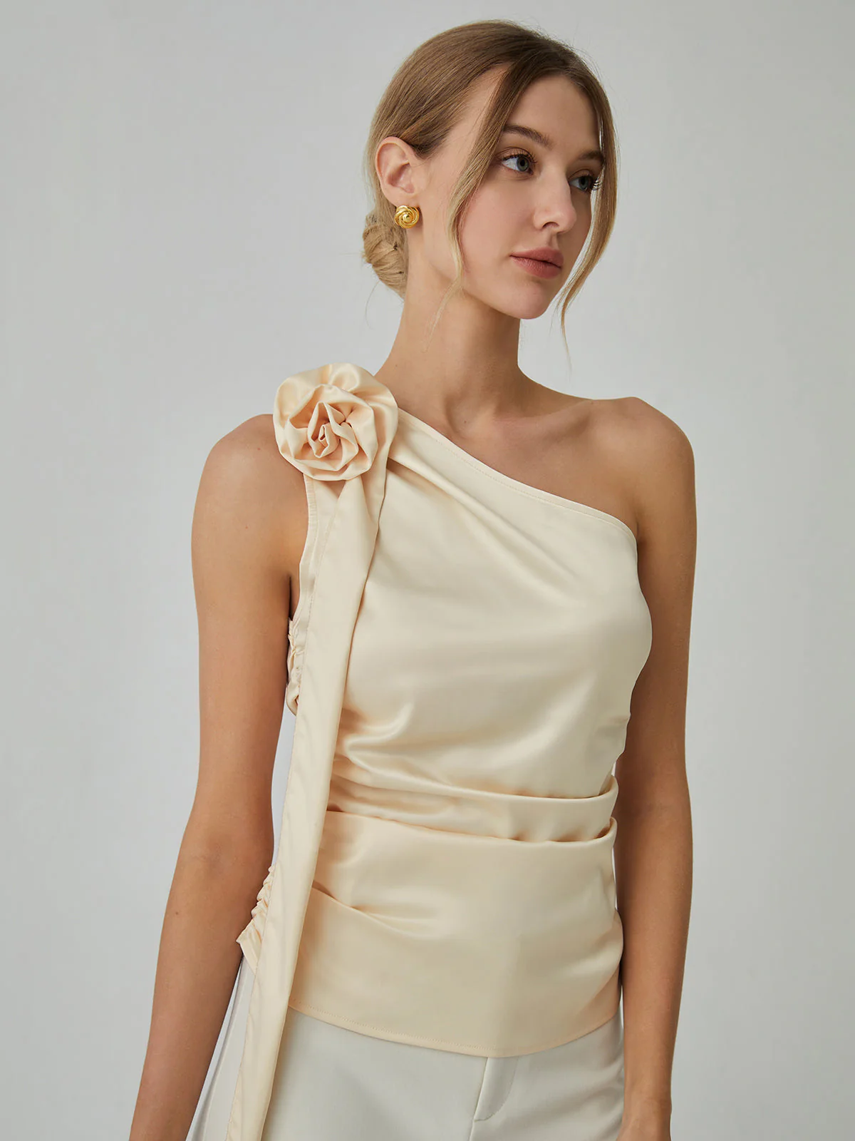 Rosette One Shoulder Trendy Off Tank Top - Image 12