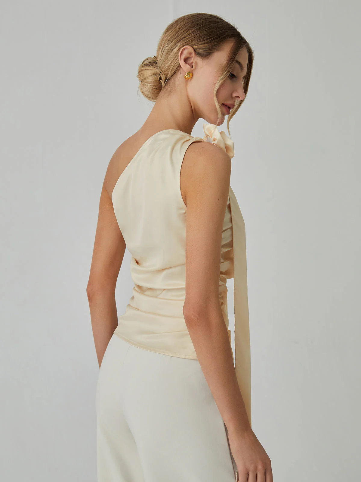 Rosette One Shoulder Trendy Off Tank Top - Image 14